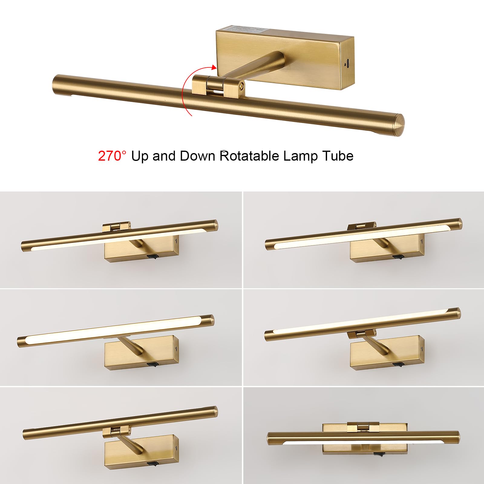 Opmre Modern Led Picture Light Dimmable 12.6 &quot;Brass Picture Light Lampshade Can Rotate Up Or Down 270 Degrees 3 Color Temperature Display Wall Art Light Battery Powered