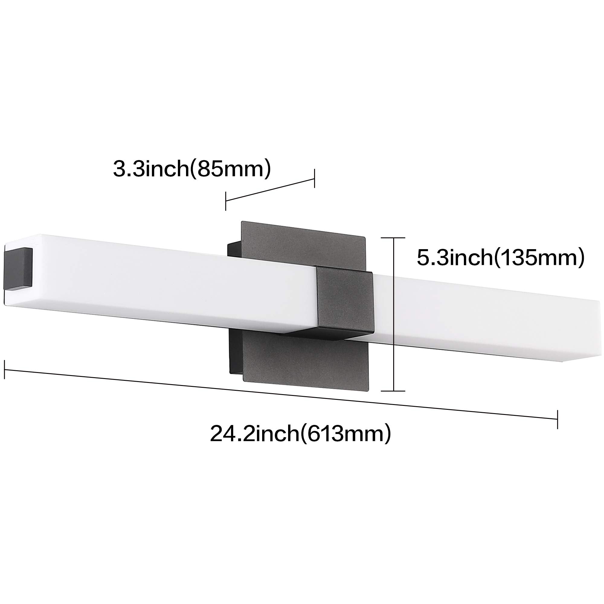 ZUZITO 24" Bathroom Vanity Light - Matte Black LED 18W Cool White 6000K, Modern Design for Over Mirror Lighting
