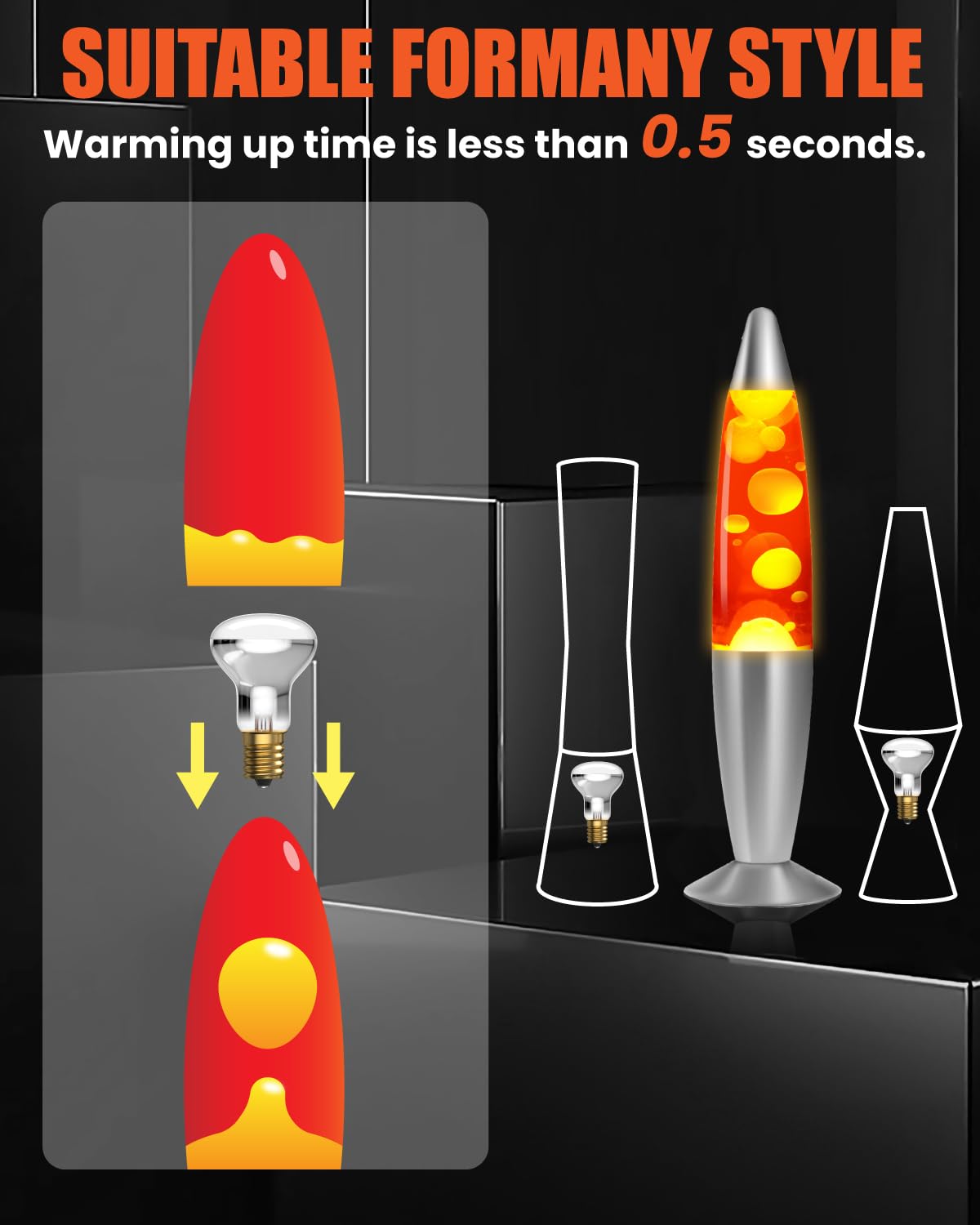 Doright Lava Lamp Bulb E17, 40W Molten Wax Lamp Bulbs, Replacement For Lava Lamps, R39 Glitter Lamps, Dimmable Warm White 2500K