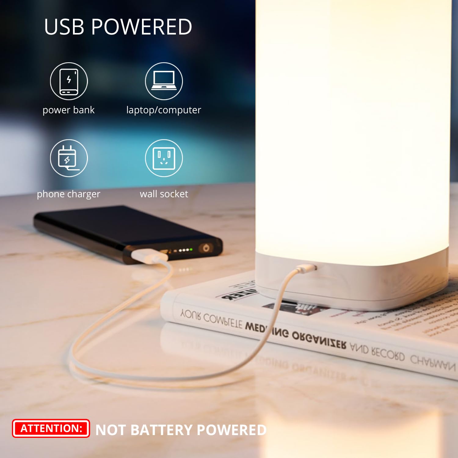 Semlos Led Table Lamp - Touch Control, Remote, 3 Colors, 10 Dimmable Brightness, Square 30Cm, White, Model 004-20168-W-1