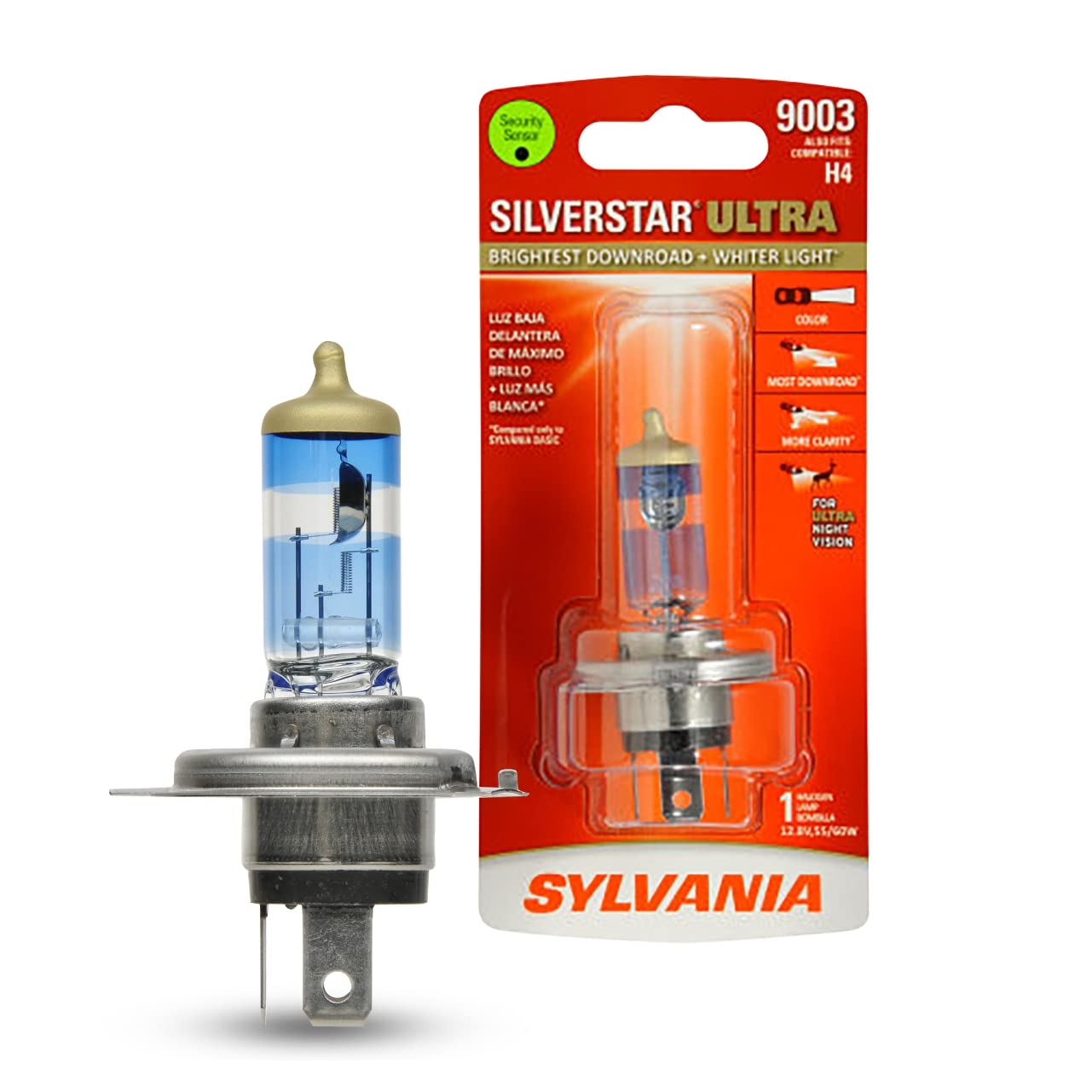 SYLVANIA 9003 SilverStar Ultra Halogen Headlight Bulb - High Performance, Brightest Downroad Light, High/Low Beam Fog Replacement, Silver