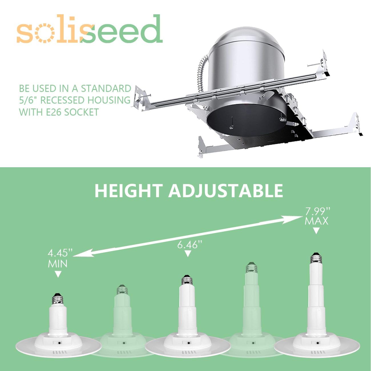 Soliseed 12-Pack 5/6 Inch Led Can Lights 5Cct Recessed Lighting,Selectable 2700K/3000K/3500K/4000K/5000K Length Adjustable Retrofit Downlight,12W=60W,800Lm,Dimmable,Cri90+,Easy Install
