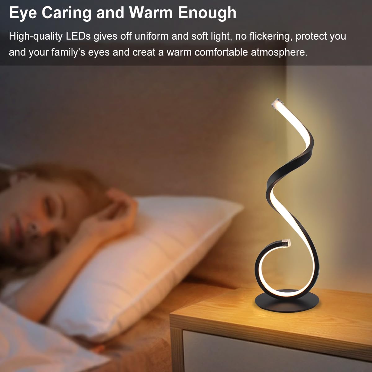 Besketie Modern Spiral Table Lamps Set Of 2, 10W Bedside Table Lamps For Living Room, Dimmable 3 Color Modes 10 Brightness Level