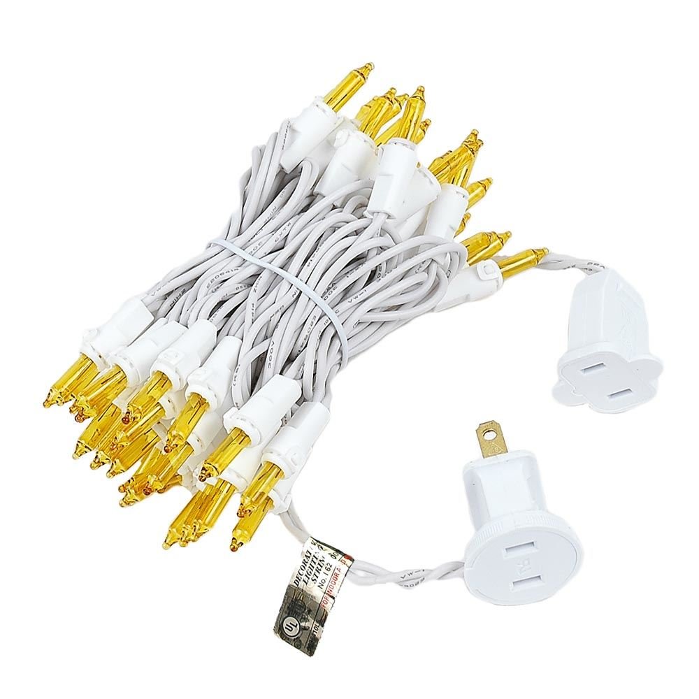 Novelty Lights 50 Light Yellow Christmas Mini String Light Set, White Wire, Indoor/Outdoor Ul Listed, 11' Long
