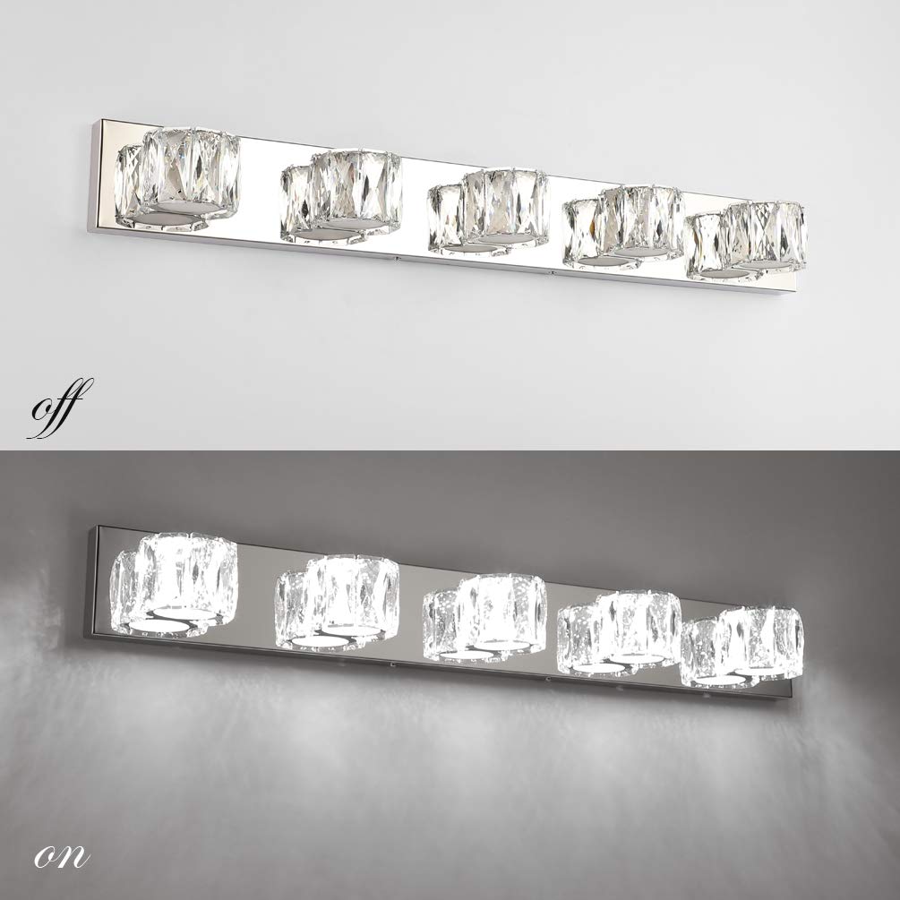 Aipsun 5-Light Crystal Vanity Lights Modern LED Bathroom Wall Light, White, Model Ca-8271-5T