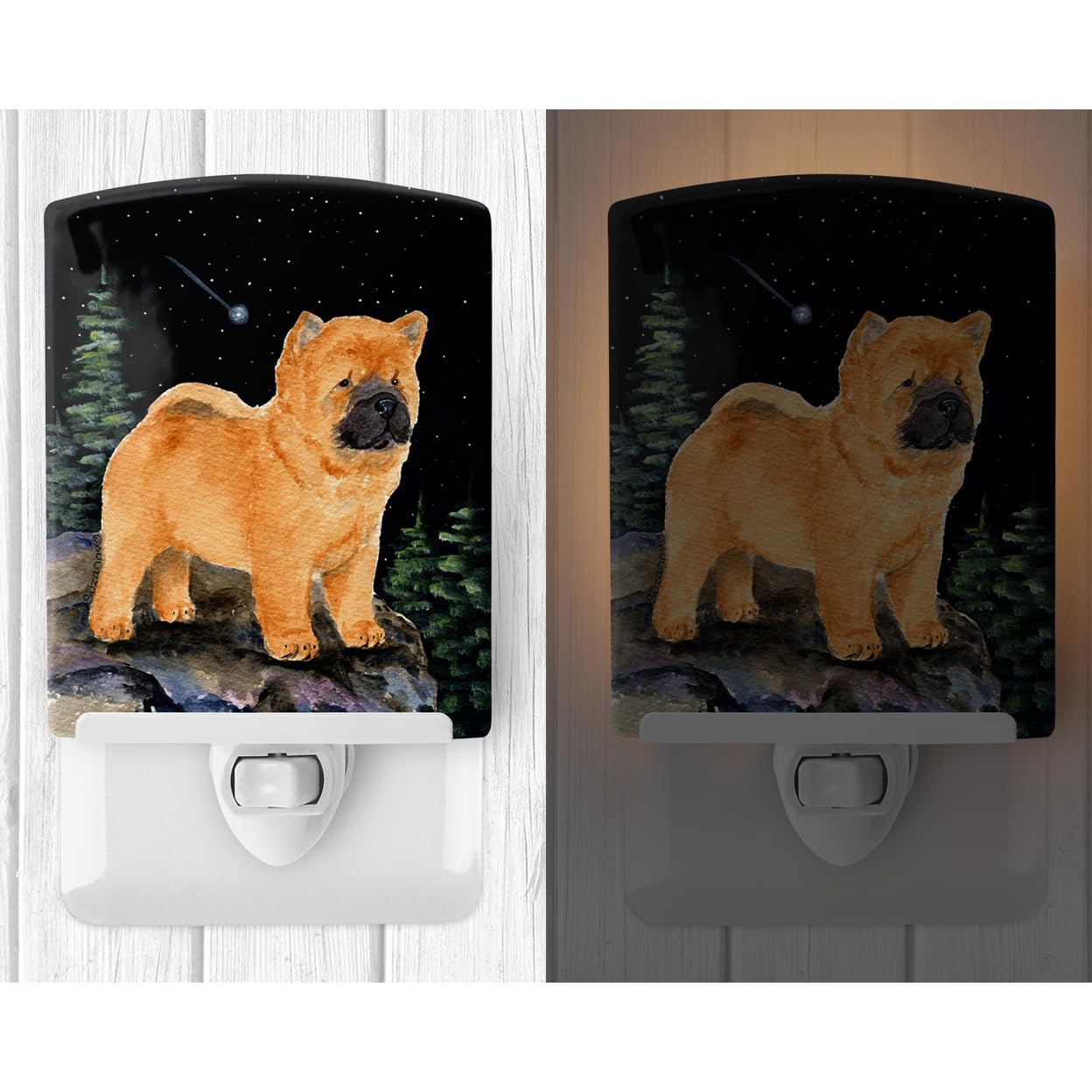 Carolines Treasures Ceramic Night Light, Starry Night Chow Chow, UL-Certified, 6x4x3in, Multicolor, Model SS8488CNL