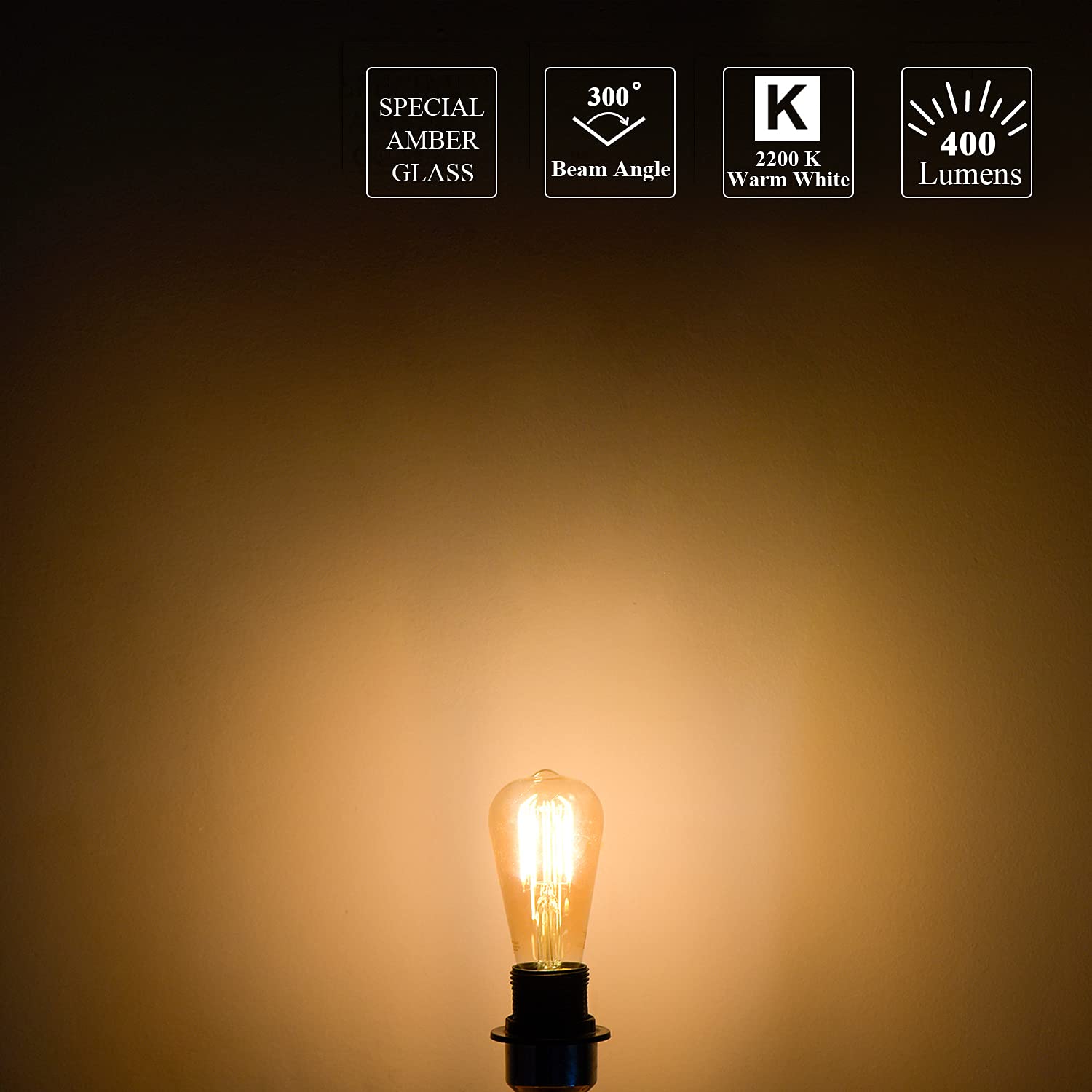 MASTERY MART Dimmable Vintage E26 LED Light Bulb, 5.5W, 2200K Warm White, Glass ST21, 500LM, 6 Pack