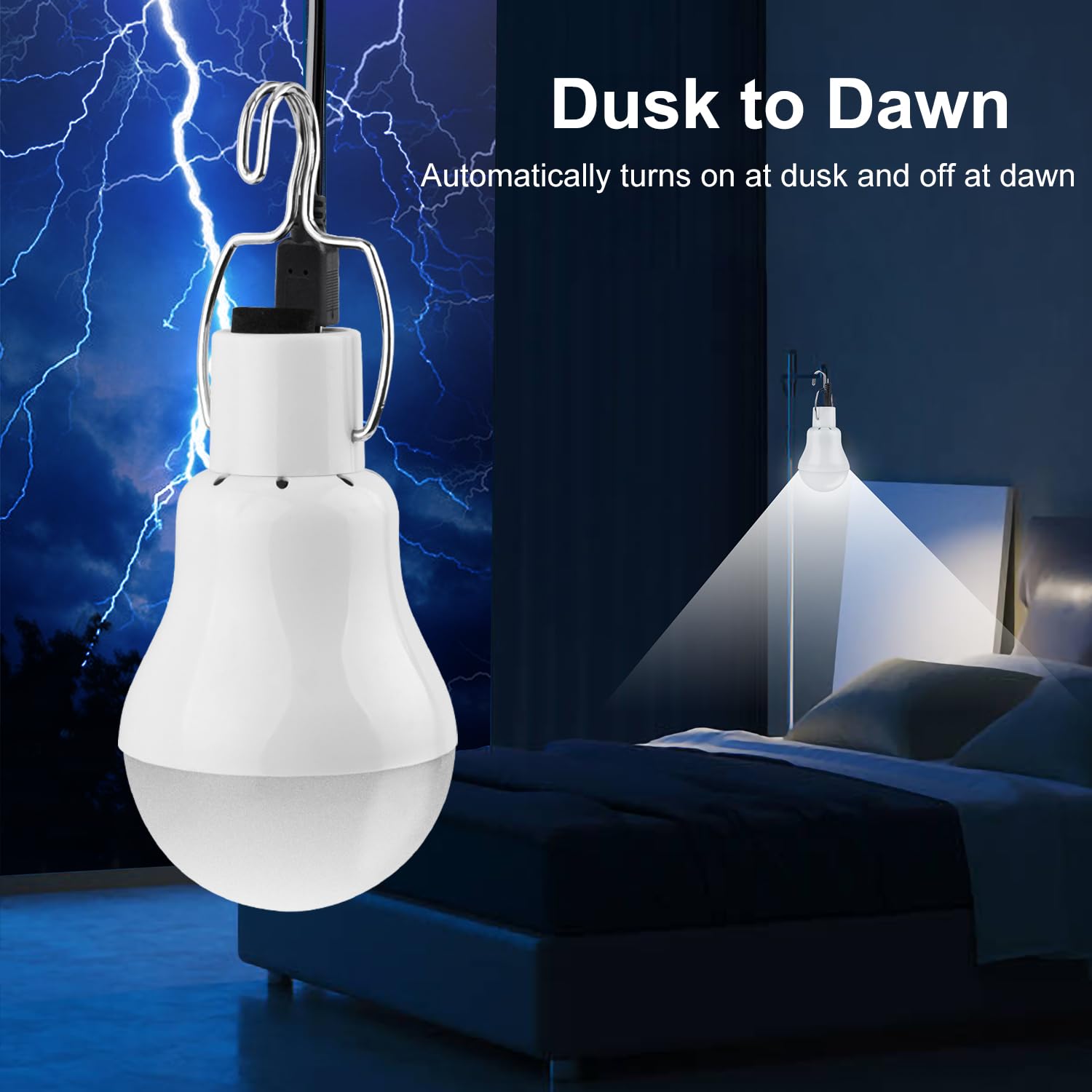 Lampel Solar Light Bulbs - Dusk to Dawn Rechargeable LED for Indoor/Outdoor Use, Ideal for Camping, Sheds, and Power Outages