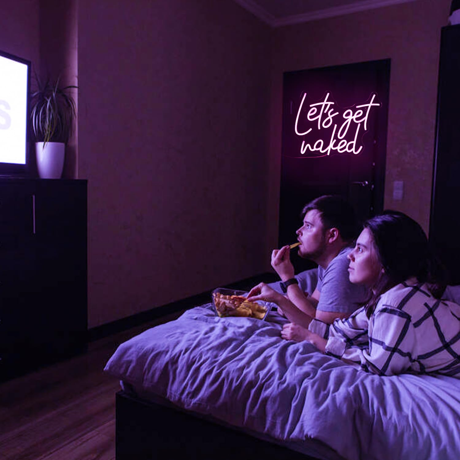 Alkkign Neon Sign Dimmable Pink LED Wall Light for Bedroom Decor, 15.7inx11.8in, Model: LETS GET NSKED