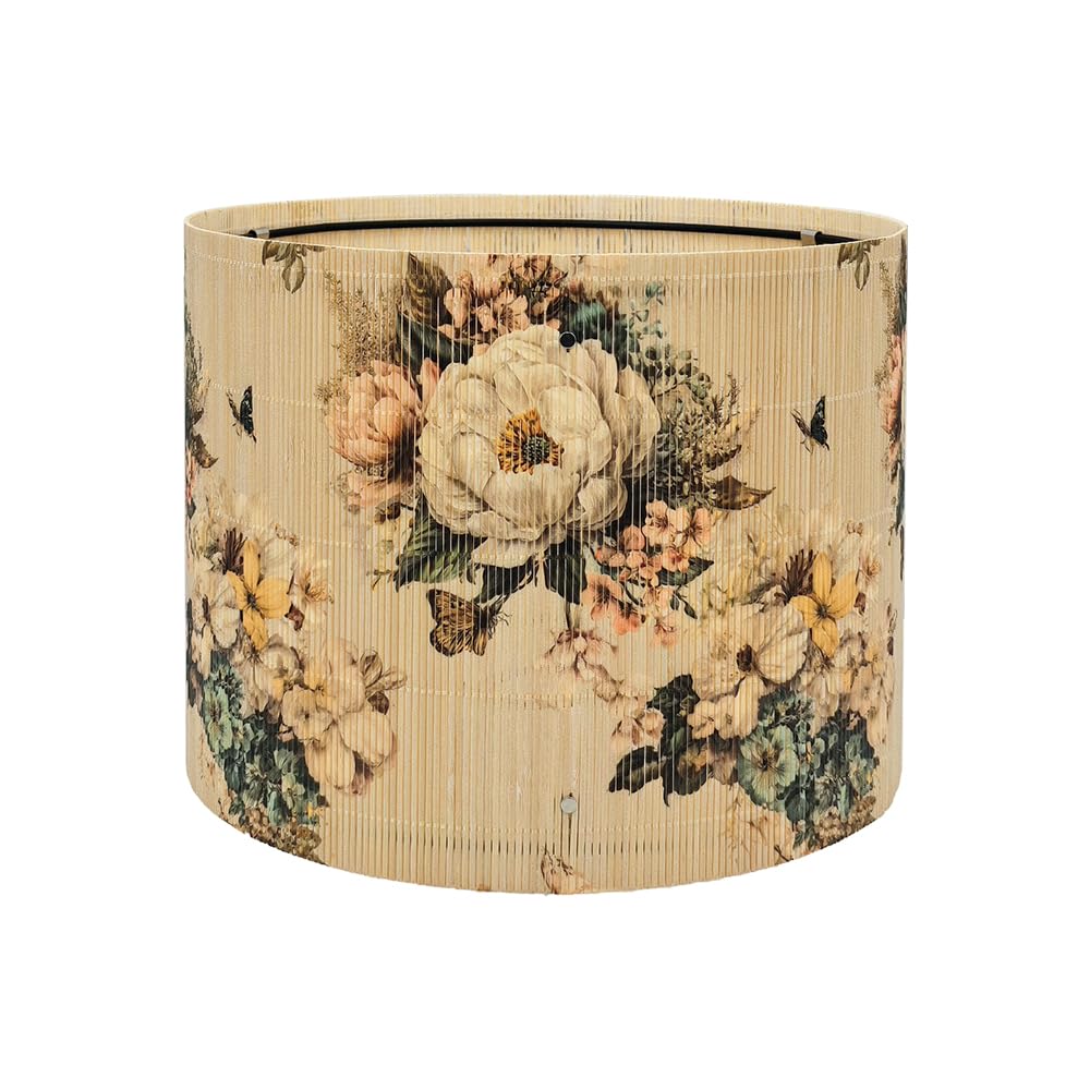 Floral Lamp Shade for Table Lamps and Floor Lamps, Bamboo Material, Groovy and Elegant Design with Butterflies and Birds, 11.8 x