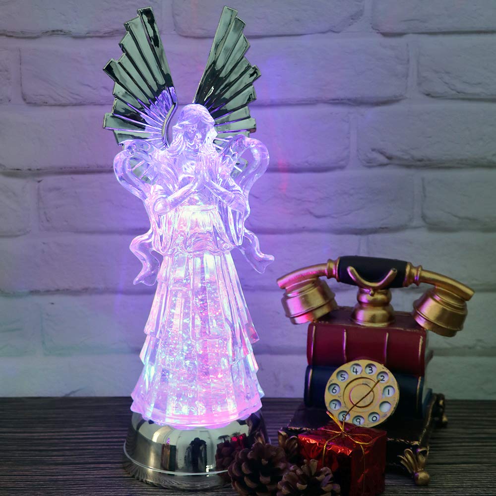 Wondise 14 Color Changing Lighted Water Lamp with 6 Hour Timer, Battery Operated LED Angel Lights Swirling Water Glitter Christm