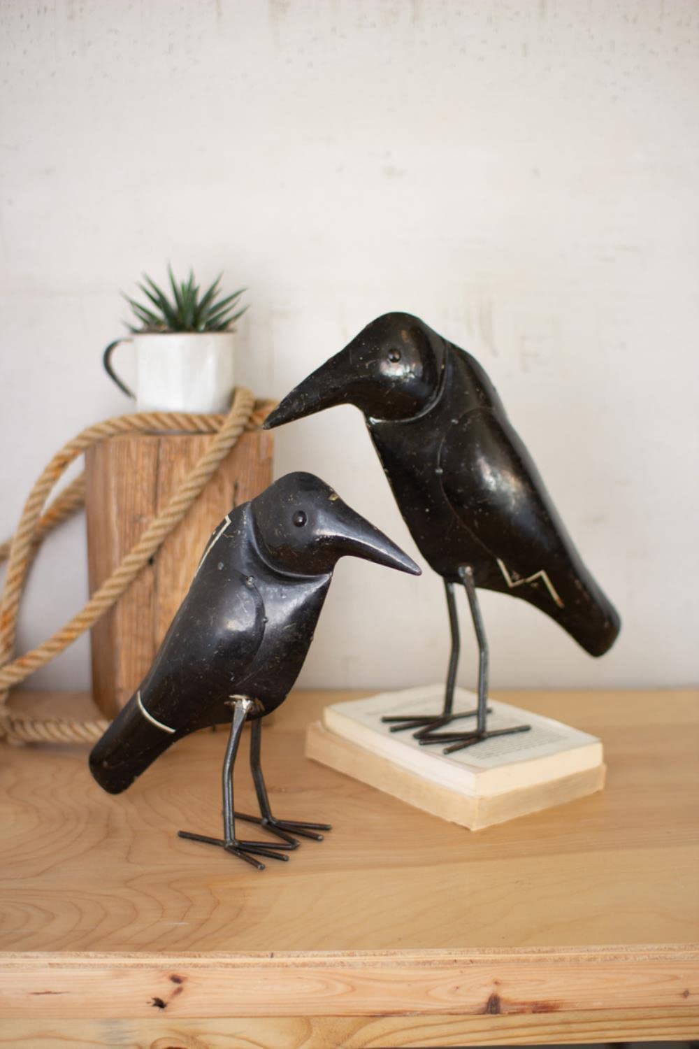Kalalou NTM1232 Set of Two Crows, Black