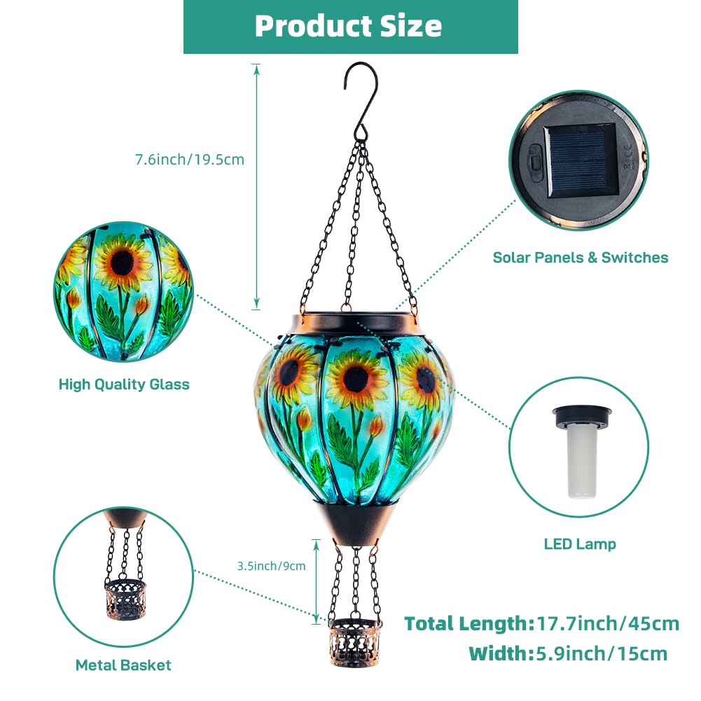 Starsoul Solar Lantern - 2 PC Hot Air Balloon with Flame Glass, Waterproof Sunflower Color - Outdoor Garden Decoration