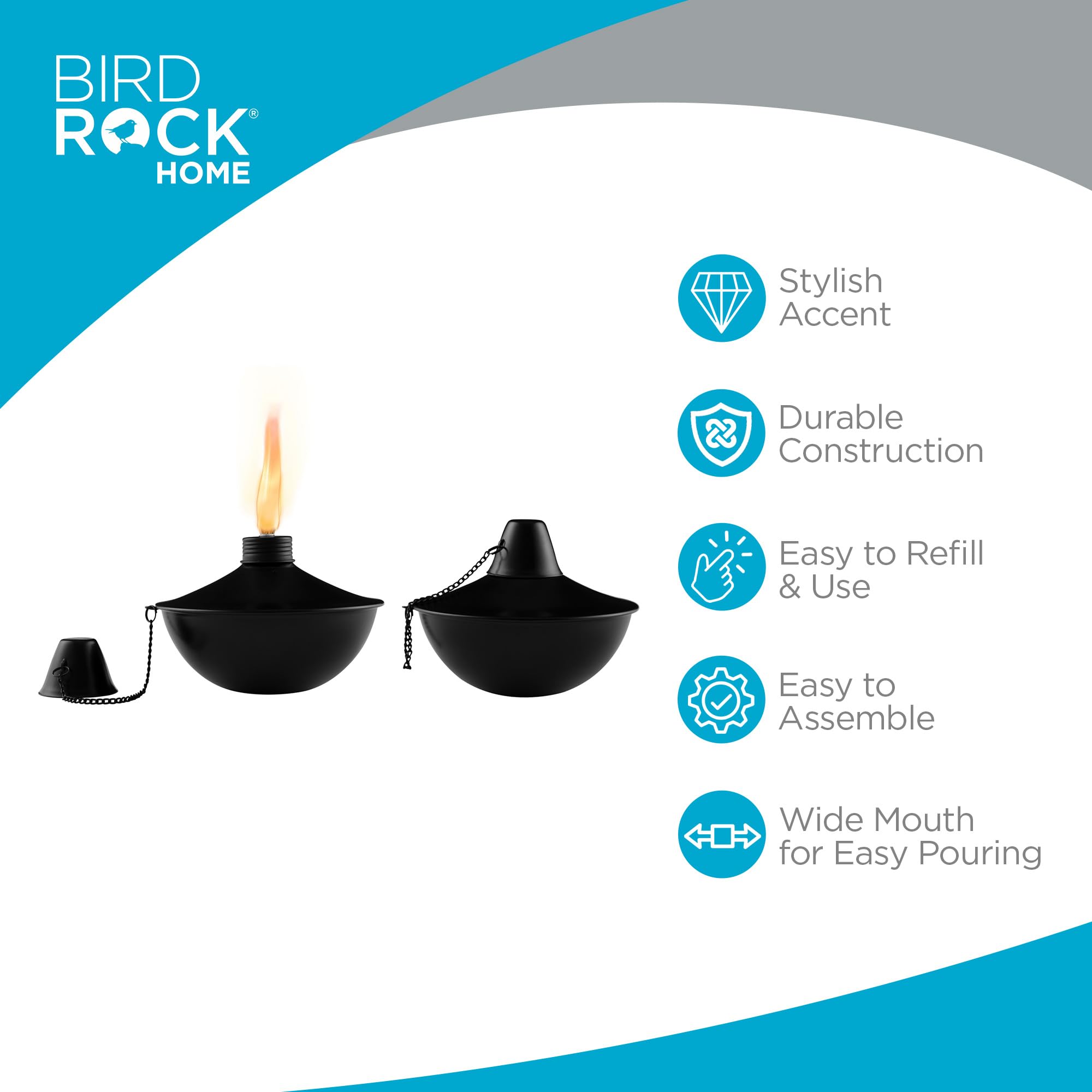 Birdrock Home Citronella Tabletop Lanterns - Refillable Metal Torches, Black, Pack Of 4