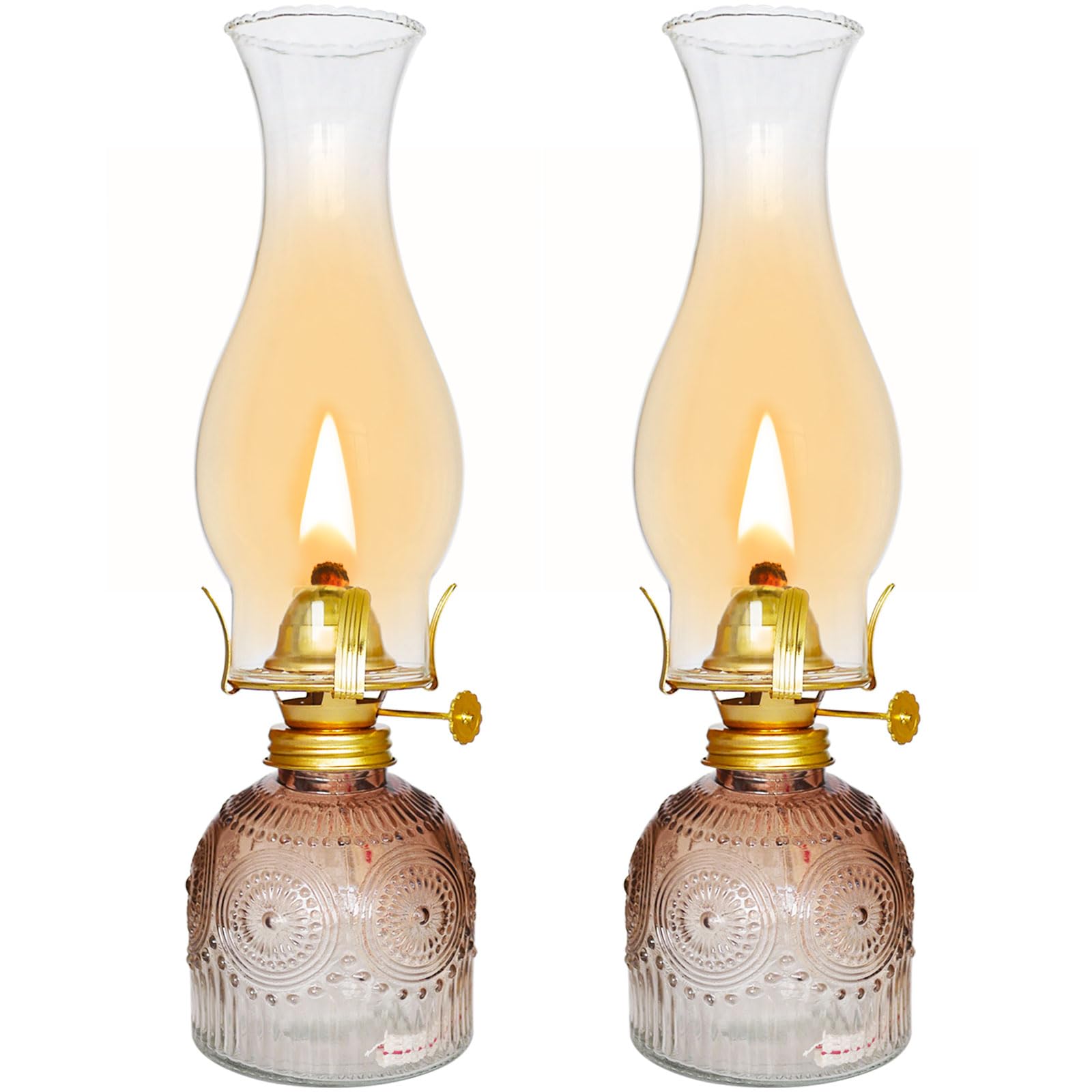 2 Pieces Chamber Oil Lamps for Indoor Use, Large Glass Clear Kerosene Lamp Home Decorative Color Hurricane Lamp Oil Lantern 11 V