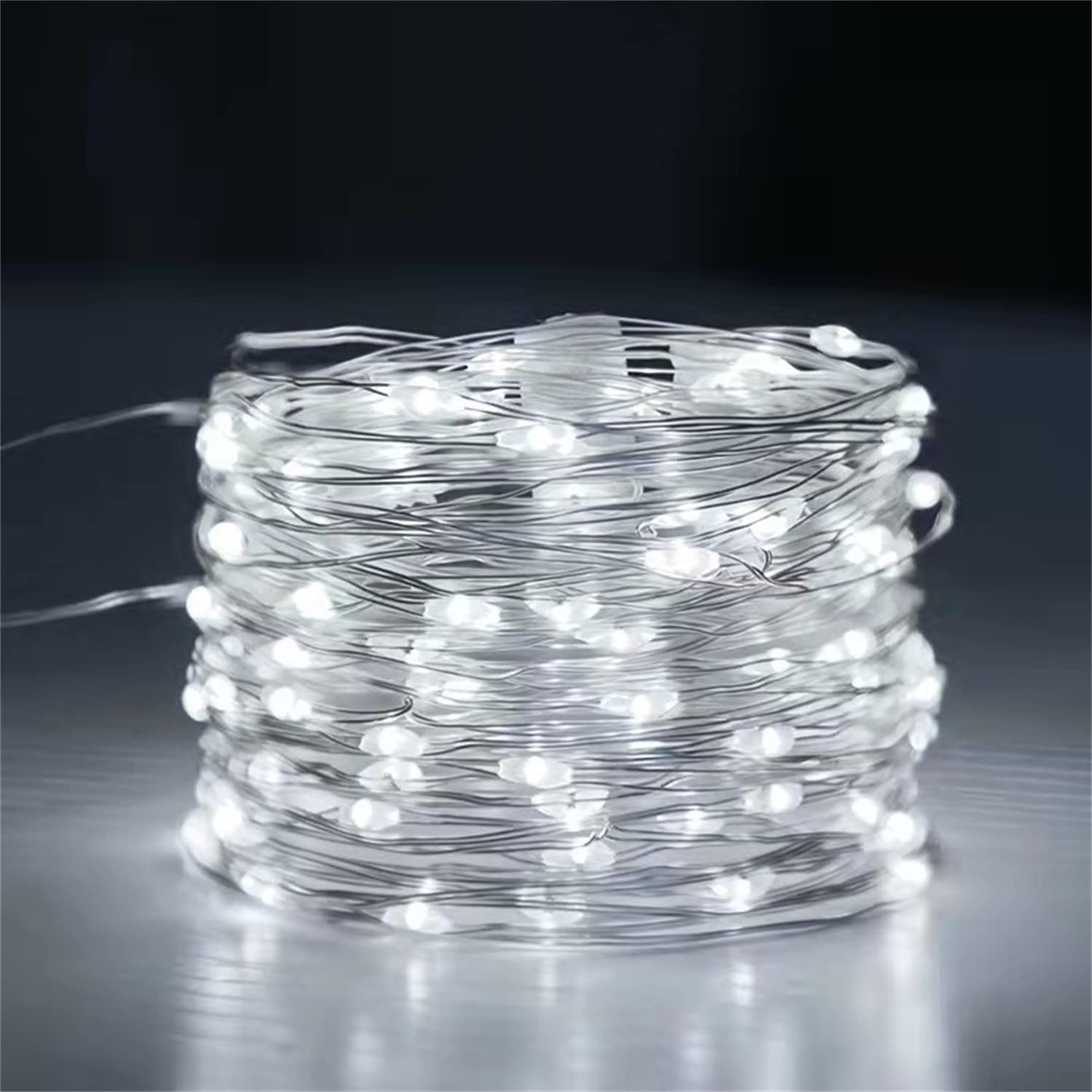 MAY CLAFFY 33ft 100 LED Fairy Lights - Cold White Firefly Twinkle String Lights for Indoor/Outdoor, 8 Modes, USB Powered, 2 Pack