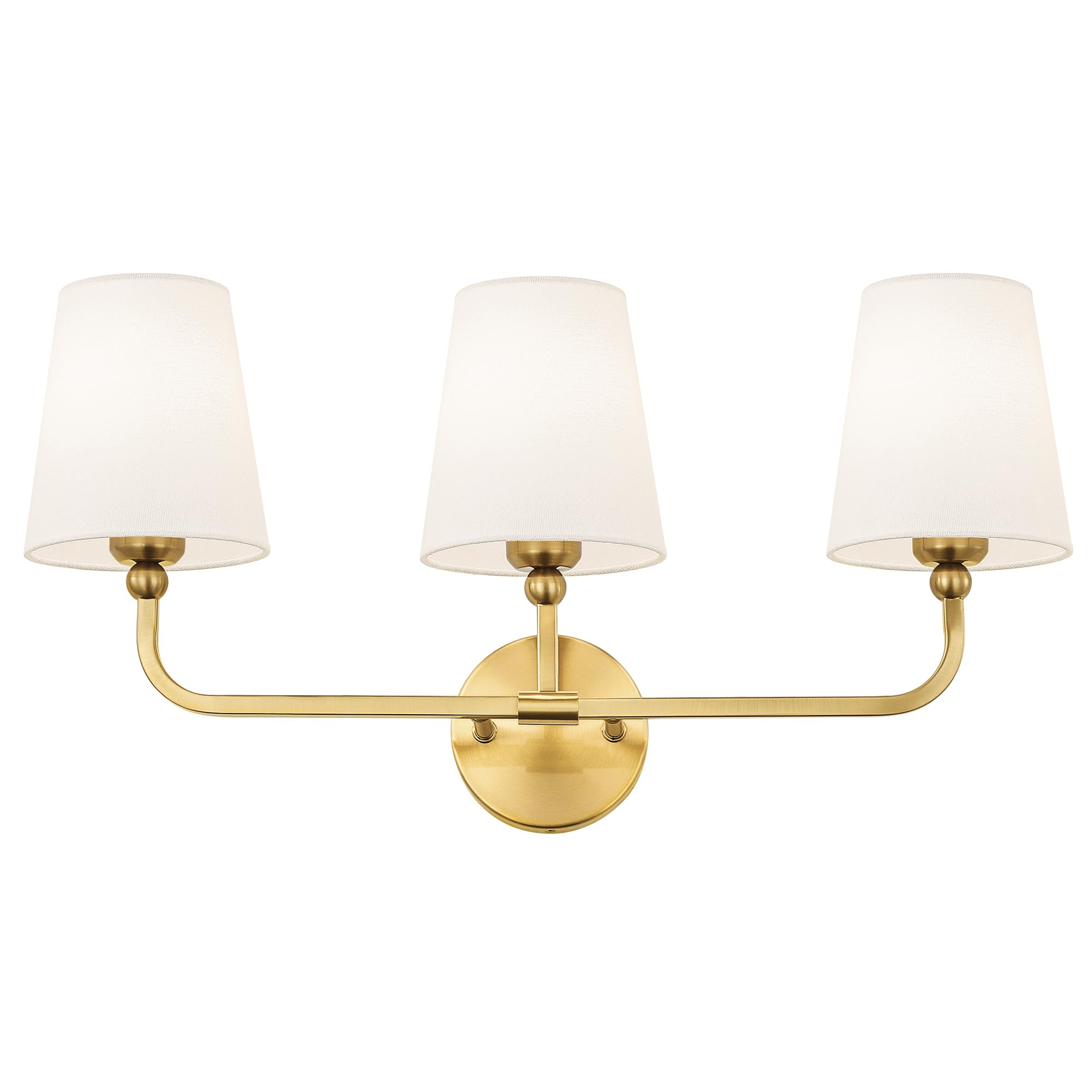Metwet Bathroom Light Fixtures, Brushed Gold Vanity Lights With Flared White Fabric Shade, 3 Light Wall Sconce, Modern Sconces W