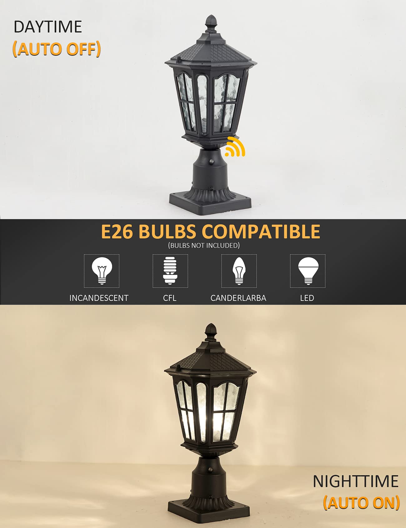 GYDZ Dusk to Dawn Post Light Outdoor 2 Pack, 17H Outdoor Lamp Post Light with Pier Mount Adapter,Waterproof IP65 Classic Die C