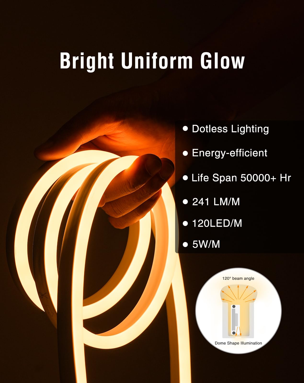 Shine Decor Led Neon Rope Lights 120Vac  120Leds/M Lum Strip Lighting End Extendable 2500K Warm White 65Ft  Water & Cold Resistant For Outdoor Indoor  4520Lm Bright 8X16Mm Etl Listed