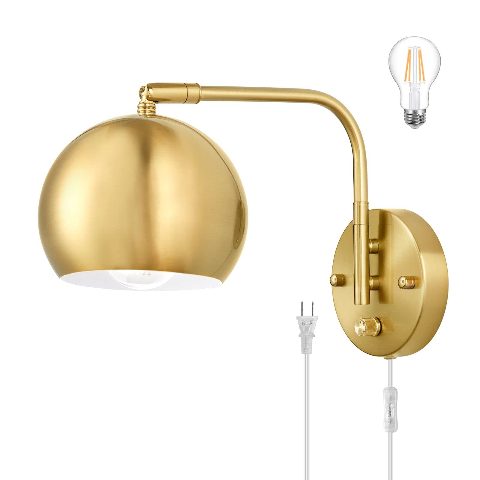 VATONI Dimmable Wall Sconce with Swing Arm, Brushed Brass, Metal, 1 Pack, Model LSlamp-Glosh-1P