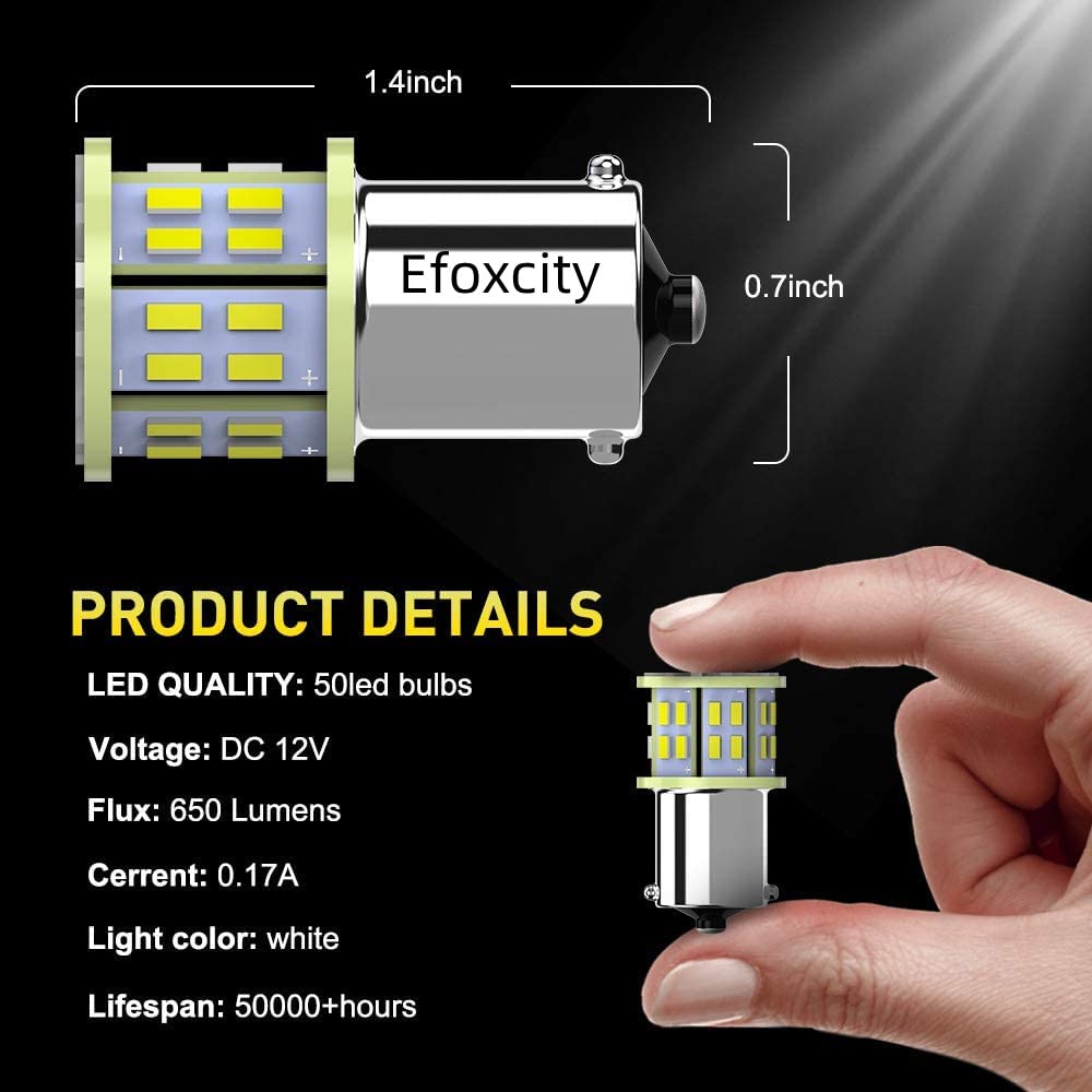 Efoxcity 1156 LED Bulbs 20 Pack 50-SMD White for Car Turn Signal Lights