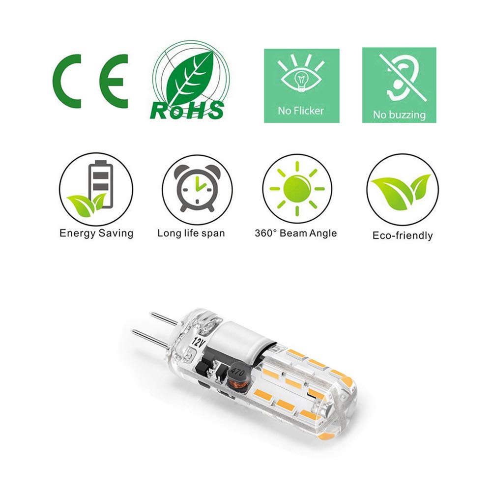 Gaormii G4 Led Bulb Jc Type Bi-Pin Base Bulb 1.5W Ac/Dc 12V 10W T3 Halogen Bulb Replacement For Landscape Lighting, Under Cabine