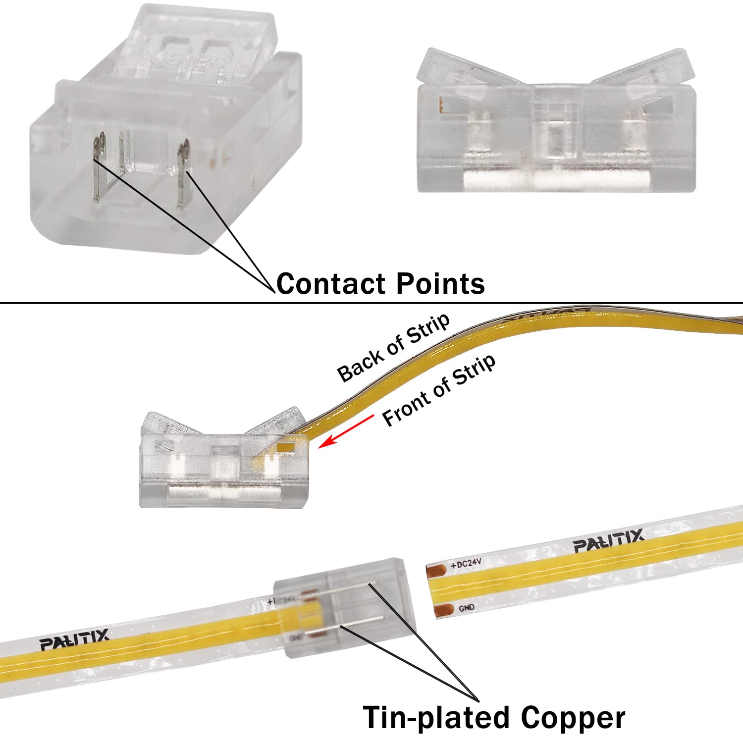PAUTIX 8mm COB LED Strip Connectors Set - 4 Transparent Gapless, 4 Dual End, 1 DC Female Plug, 2 L-shaped, 1 T-shaped Connector