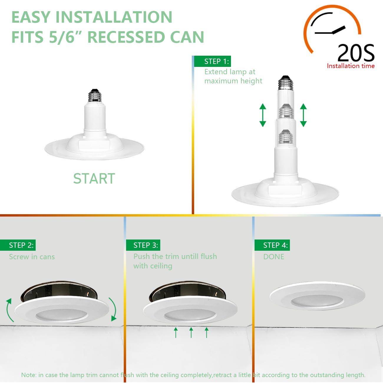 Soliseed 5/6 Inch LED Recessed Can Lights, 12W=60W, 2700K Soft White, Dimmable, ETL Damp Rated, 6 Pack