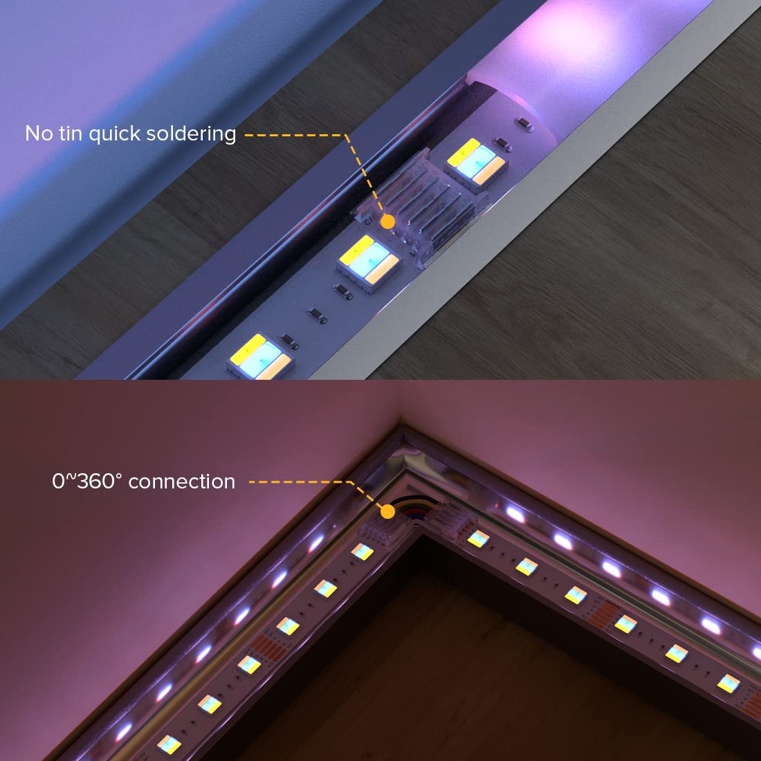 BTF-LIGHTING 6 Pin SMD Connector Kit - 12mm, RGB, Plastic, Includes 4 Corner Connectors & 4 Extension Wires for 5050 LED Strips
