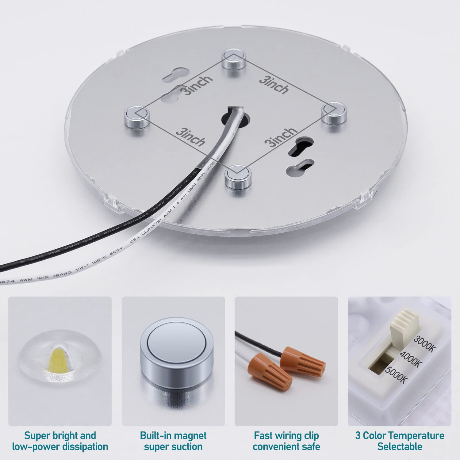 Hisoo LED Light Engine Retrofit Kit, 24W 2200Lm, Dimmable 3CCT, 6 Inch, Aluminum, 2 Pack