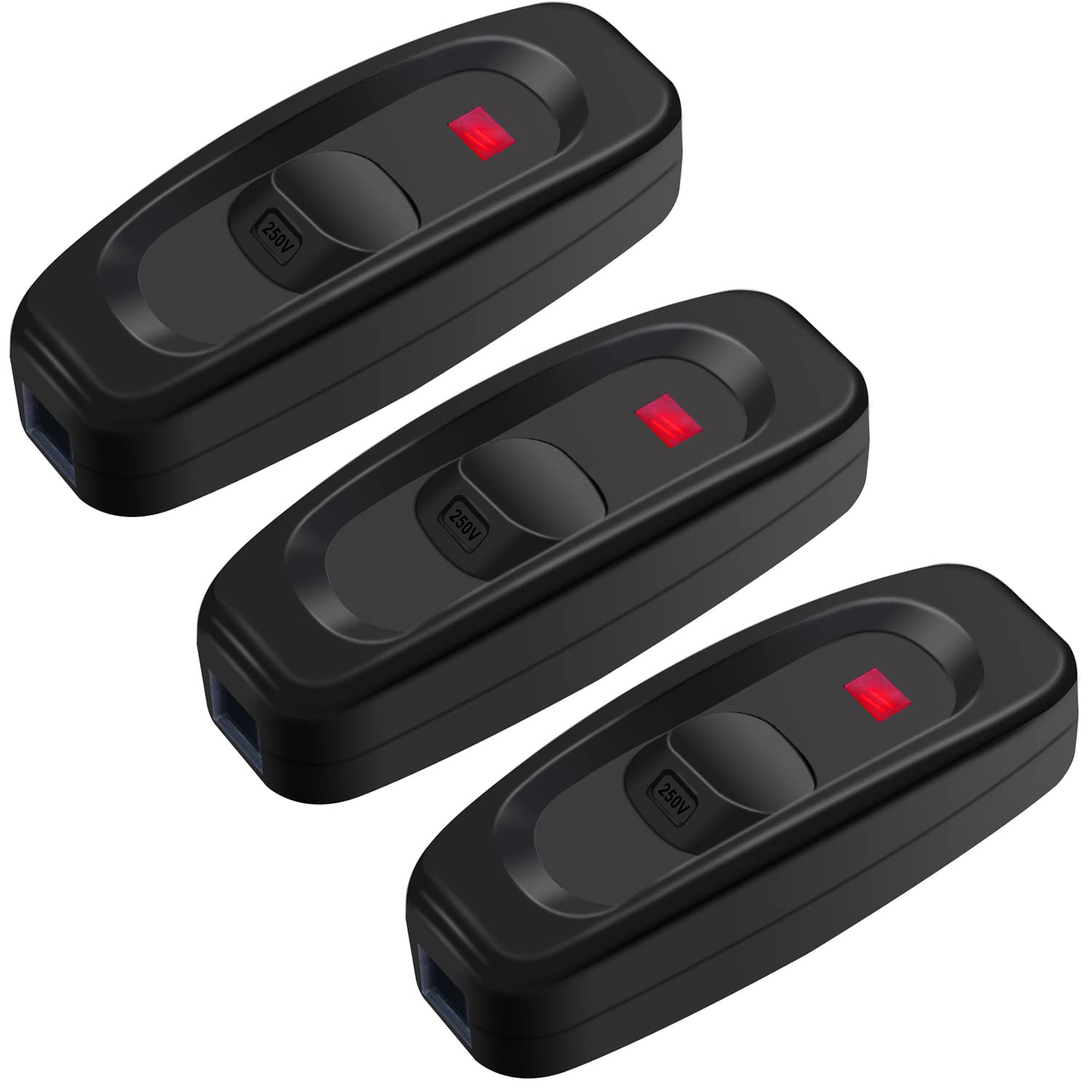 Weideer 3 Pcs Inline Cord Switch Appliance Button On/Off 10A 250V Inline Power Switch With Led Light For Table Lamp Desk Light B