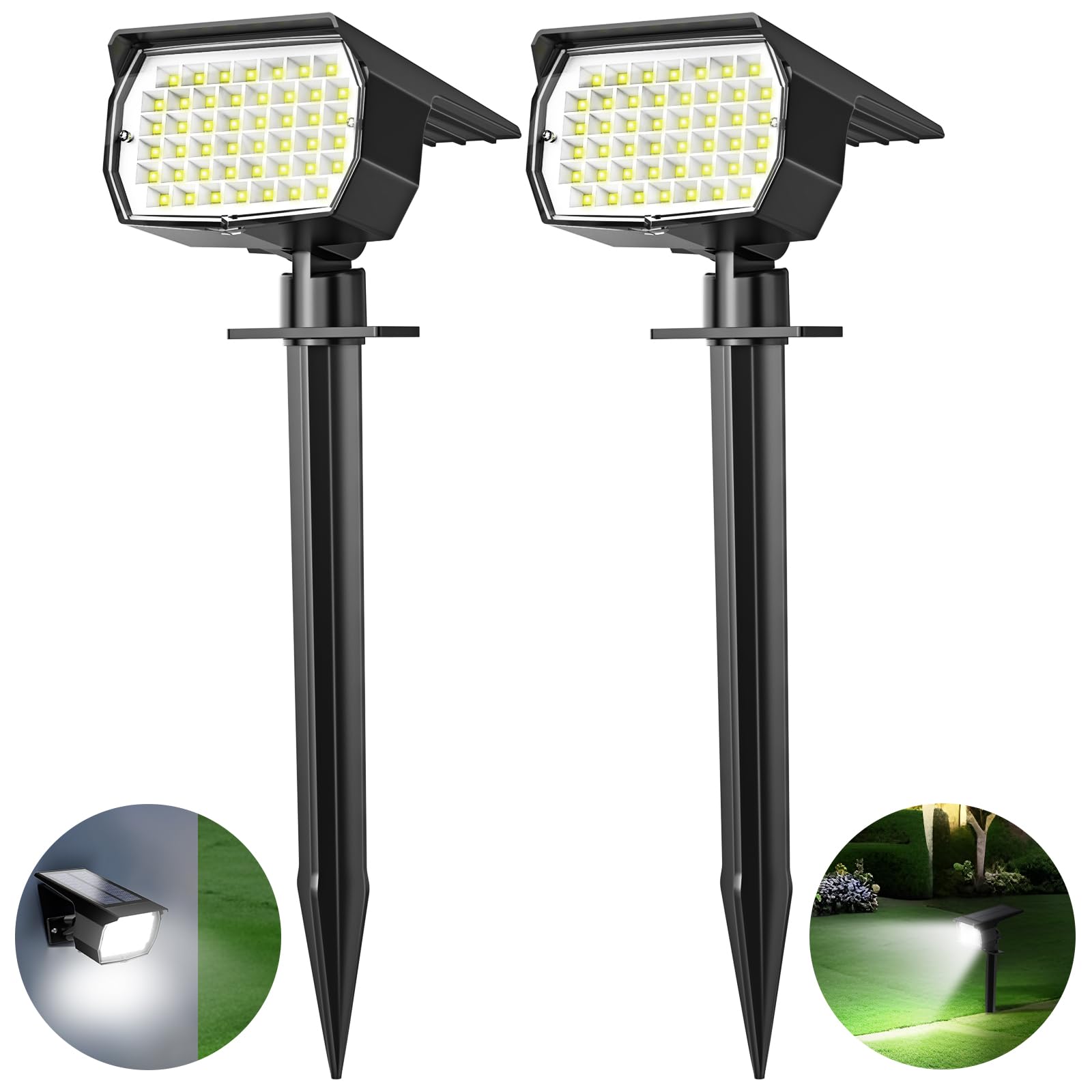 Tadyreal Solar Spot Lights Outdoor 2 Pack, [46 LED/3 Modes] Solar Landscape Spotlights Waterproof, 2-in-1 Auto On/Off Solar Powe