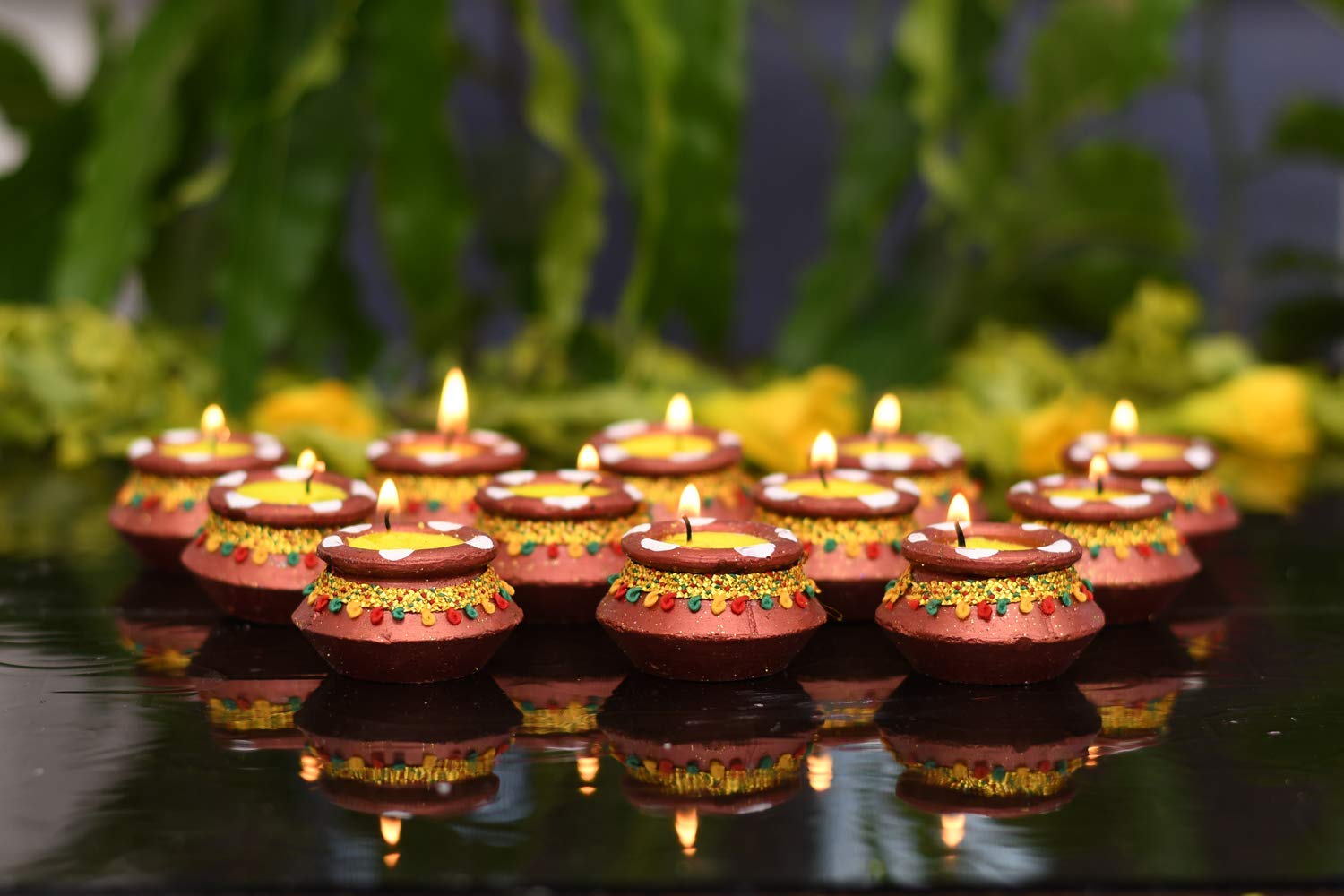 Pack of 24 Diwali Diya - Matki Wax Earther Clay Diya Colorful Handmade - Diyas Diwali Gift Items for Family Friends Corporate -D