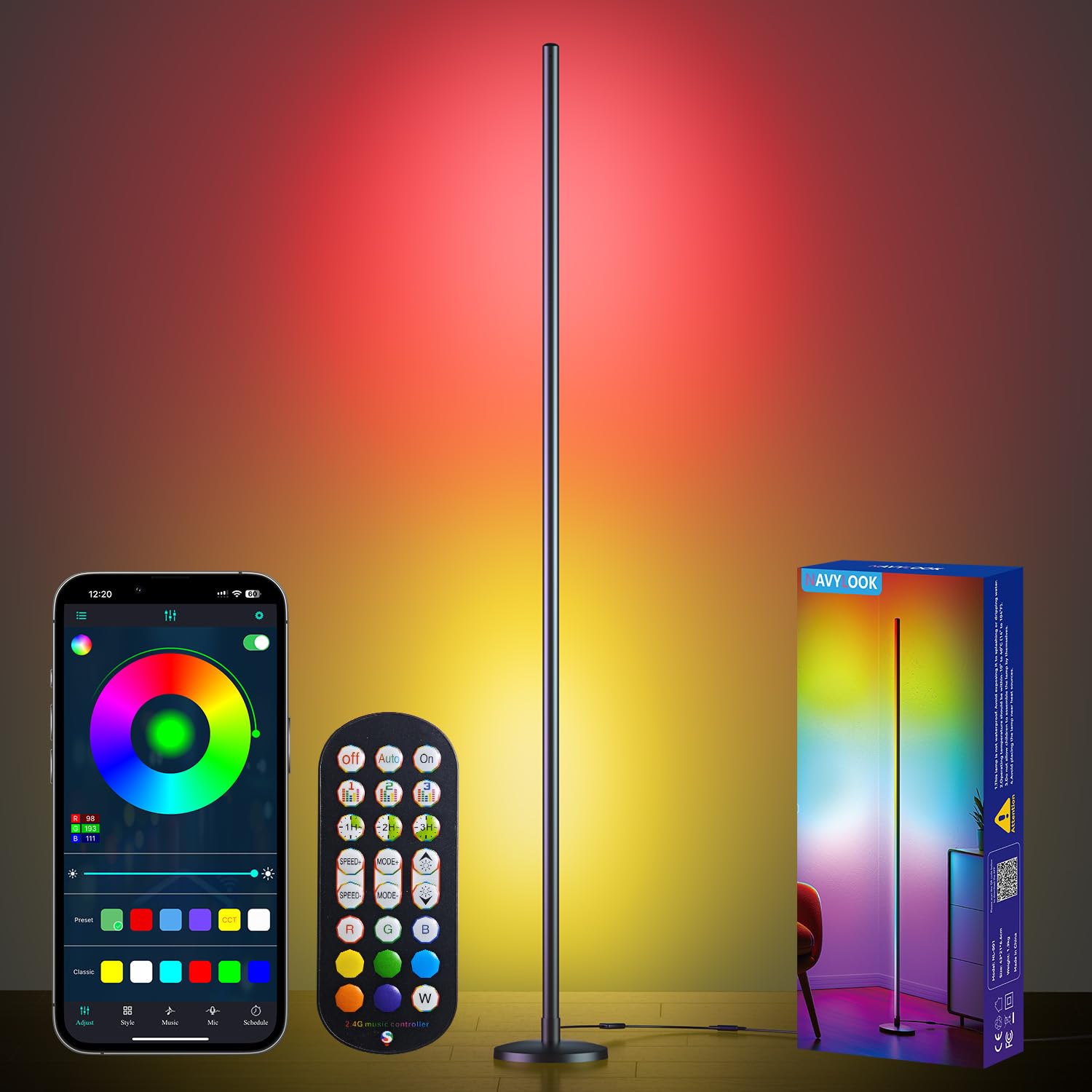 NAVYLOOK Modern Floor Lamp, Smart RGB LED Floor Lamp with App & Remote Control, 16 Million Colors & 200+ Scene Modes, Corner Lam