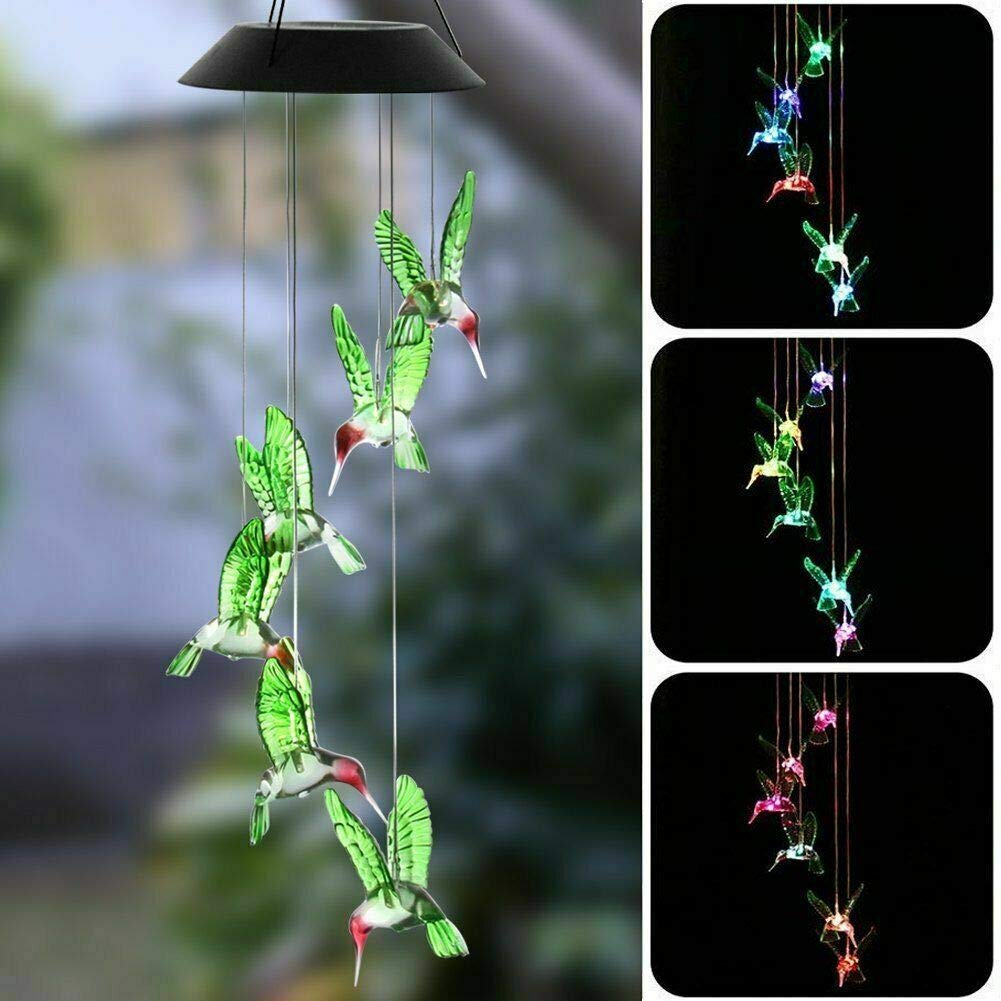EpicGadget Hummingbird Solar Light, Color Changing Metal Decorative Wind Chime, Green Wing, Outdoor Garden, Pathway Lighting