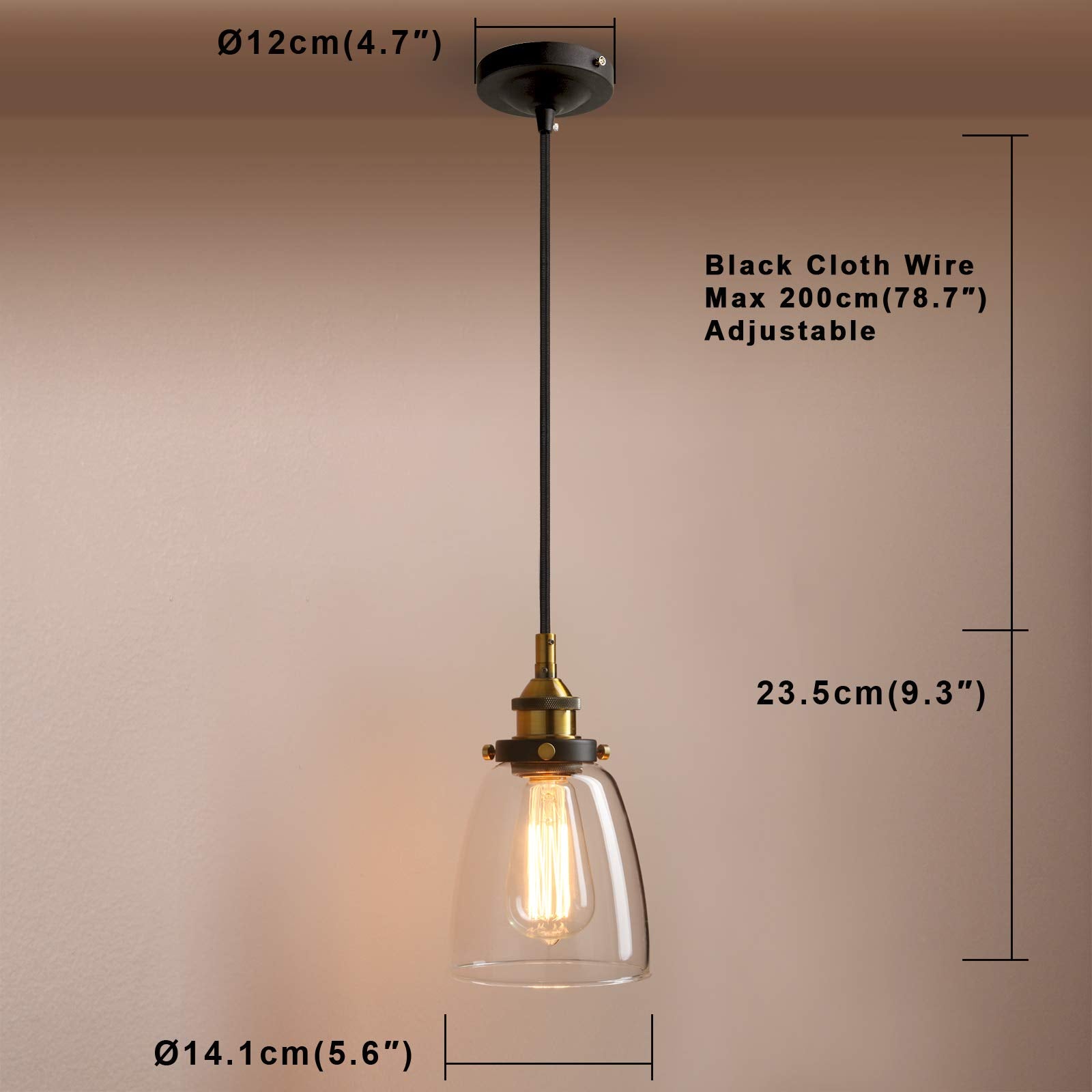 Pathson Retro Pendant Light, Industrial Hanging Lamp, Adjustable Clear Glass, Antique Metal, Model Yt030-D