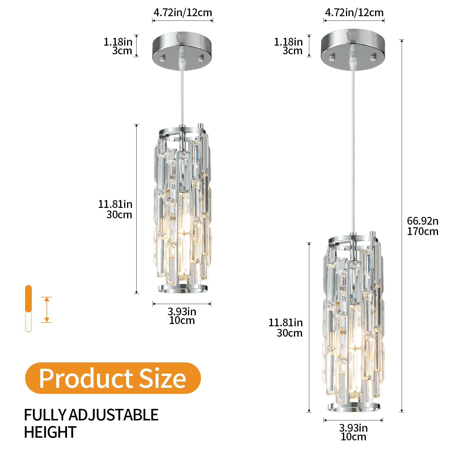 Lmqnine Chrome Mini Pendant Light Fixture, Modern Crystal Pendant For Kitchen Island & Bedroom