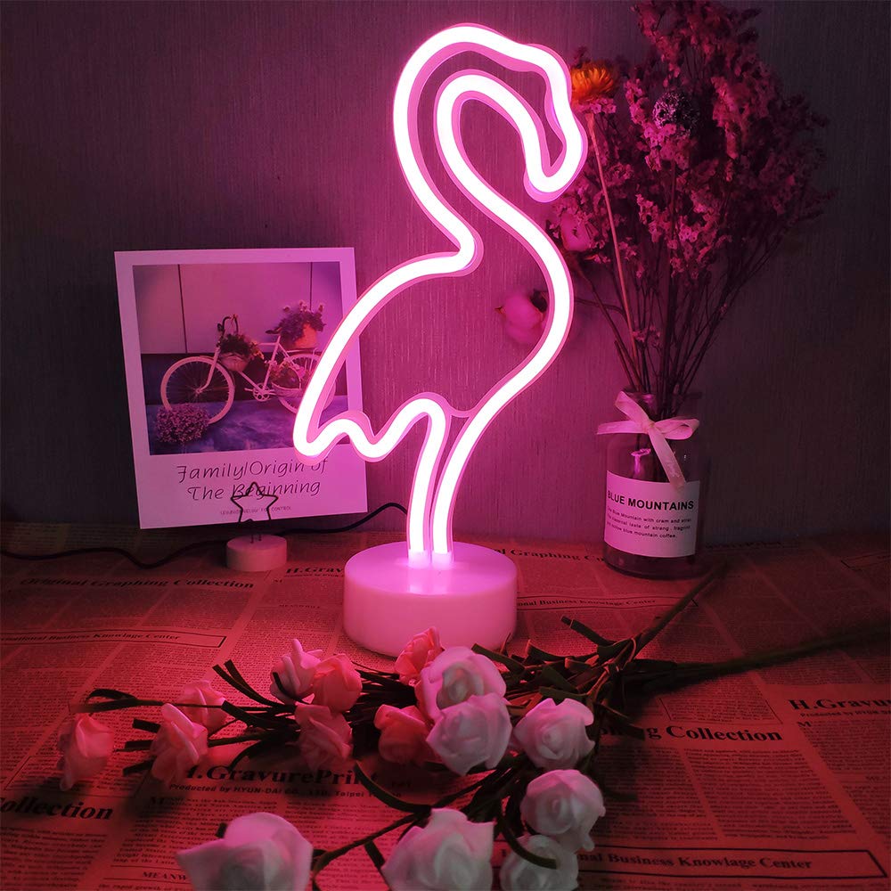 2 Packs Decoration Neon Signs Light Pink Flamingo And Green Palm Tree Neon Wall Decor Lights Usb/Battery Powered Neon Lights For