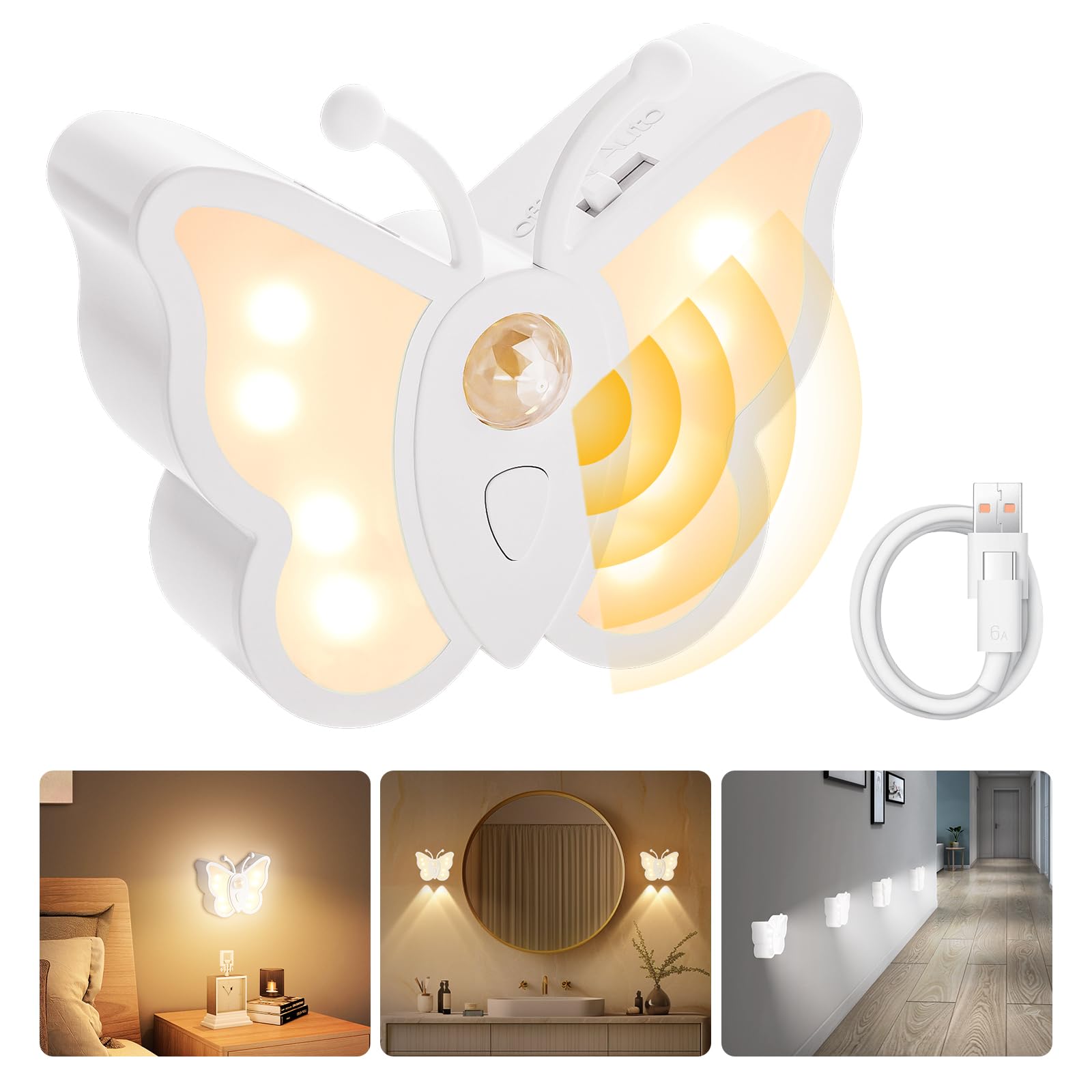 LOFTEK Motion Sensor Night Light, Rechargeable Stair Lights, 3 Color Modes & Dimming, Portable & Wireless Stick on Light for Wal