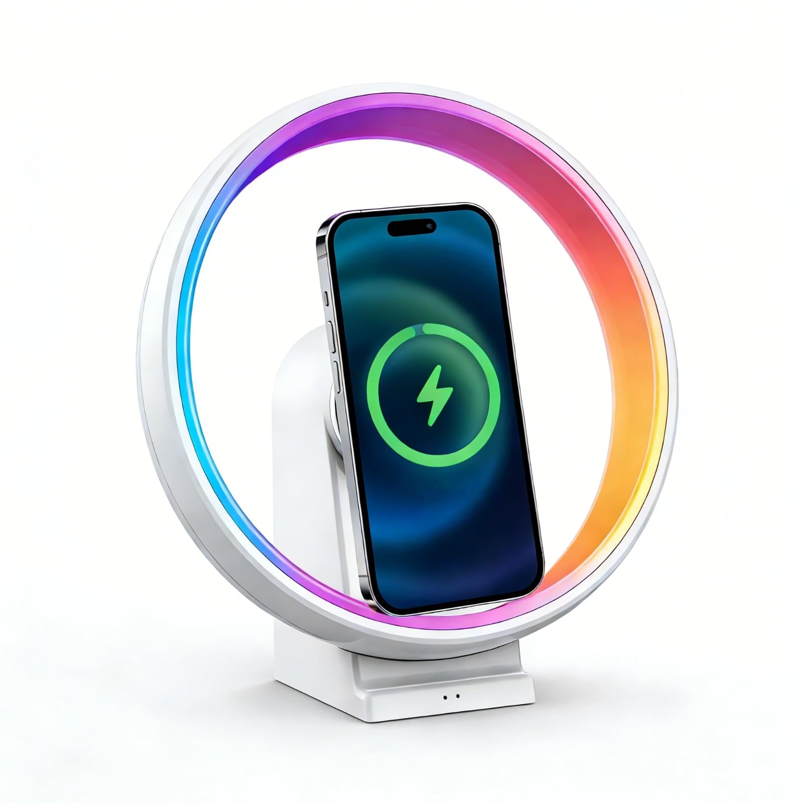 Depulat 5-in-1 Color Changing Table Lamp, Portable Bluetooth Speaker,15W Wireless Charging Station, Dimmable Night Light, Phone 