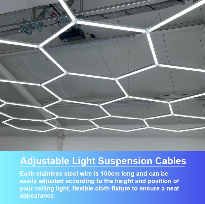 HAMRVL Hexagon Garage Lights Suspension Cables Kit - 3.28ft Adjustable Steel Chain for LED & Aquarium Lights, Load 6.6 lb, Silvery