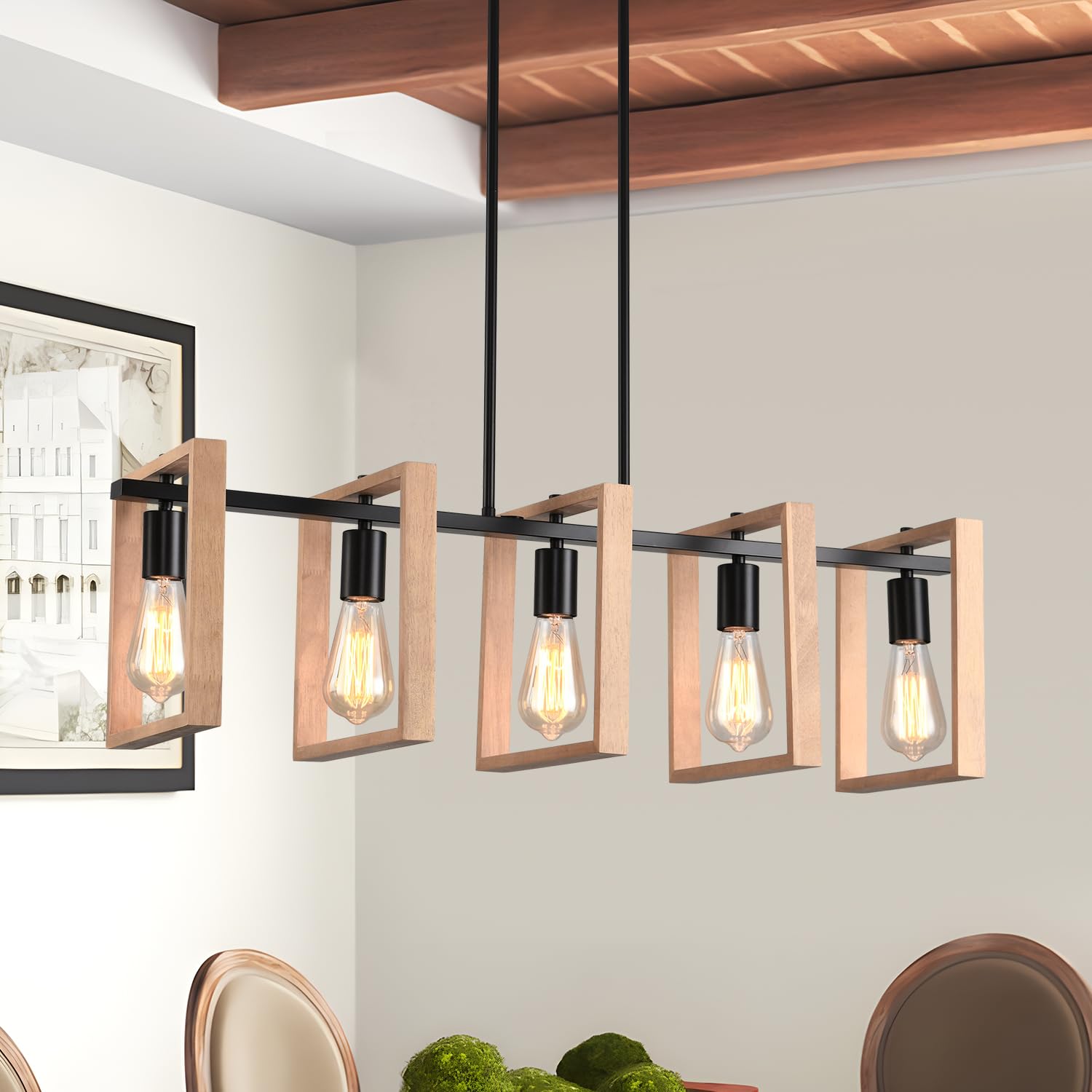 Kitchen Island Lighting Hanging For Farmhouse Linear Chandeliers Modern Chandelier Over Table  Matte Black Rustic Wood Ceiling Pendant Light Dining Room Hanging Light Rustic Wood