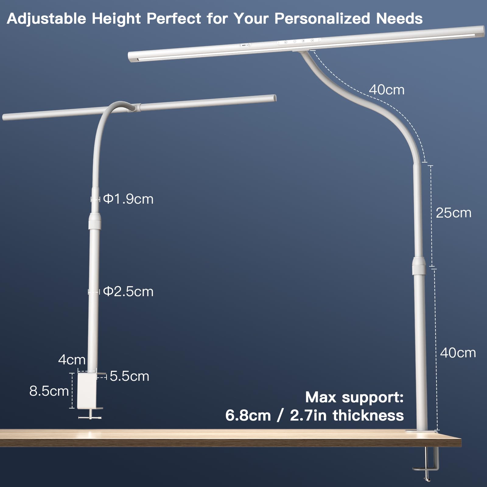 EYOCEAN Desk Lamp, 31.5" Adjustable LED Light, 24W Dimmable, Gesture Control, White, Model CLED-3927C