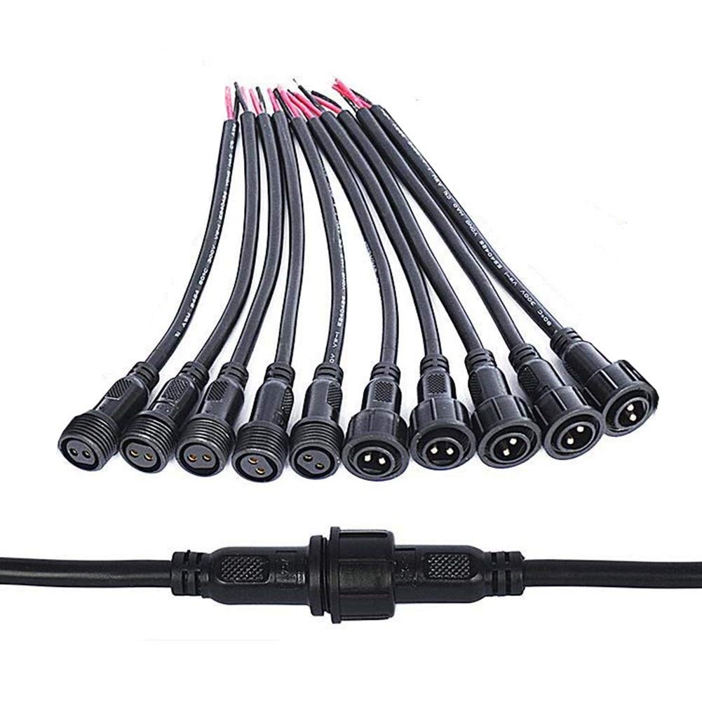 WESIRI 5 Pairs 2pin Black Electrical Connector LED Connector 20cm Extension Cable 40cm/Pair 0.75mm²