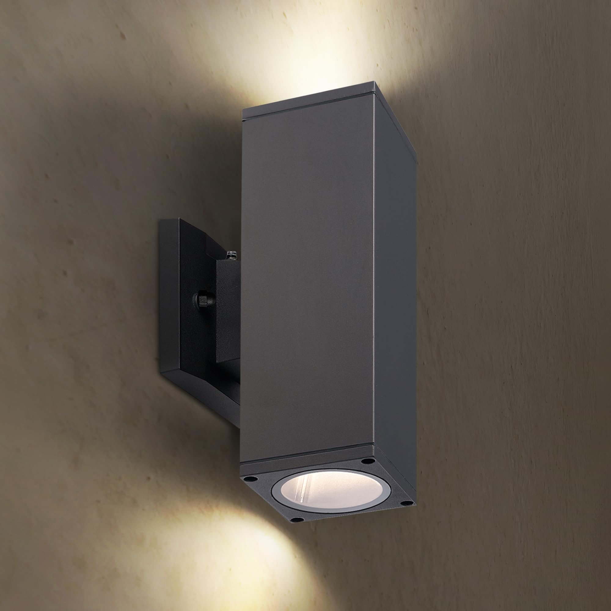ASD 2 Light Square Outdoor Wall Light Fixture | Dusk to Dawn | 120W E26 Socket | Black | Model A-OCLS-2I-2660-PC-BK