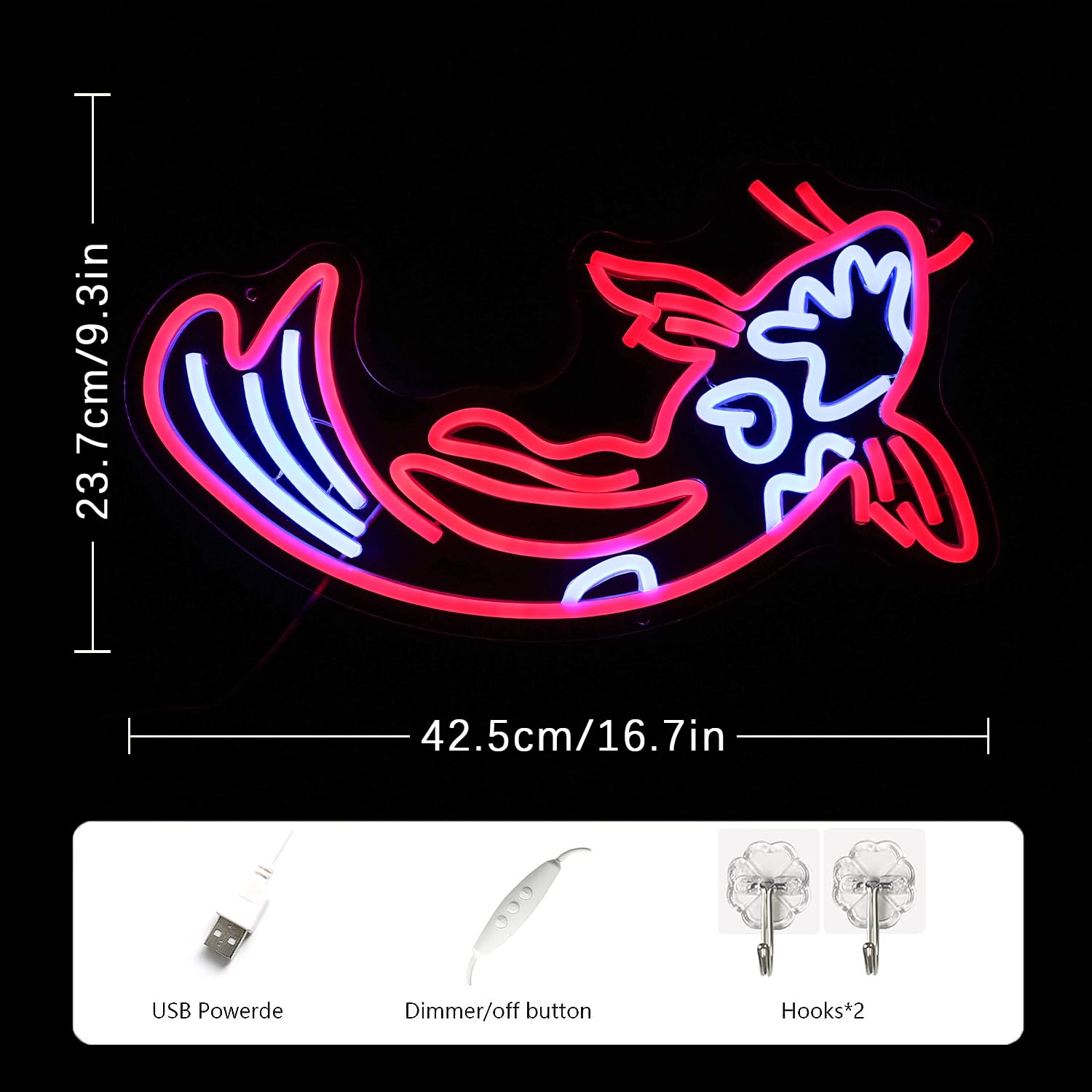 LMSIGNLY Koi Fish Neon Sign LED Wall Decor 17inx9.5in Red & Blue Lucky Fish Neon Light for Bar, Restaurant, Office, Living Room