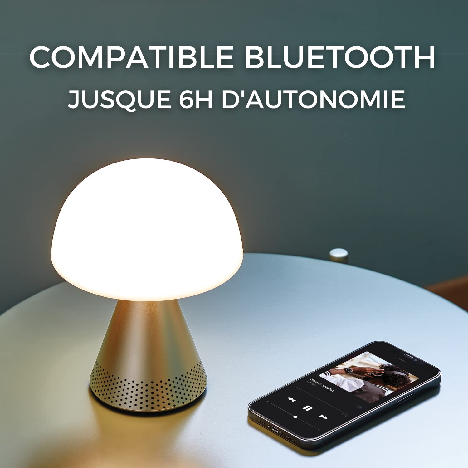 Lexon Mina L Audio Mushroom Lamp & Bluetooth Speaker, 9-LED Mood Light, Dark Blue, Model LH76MDB