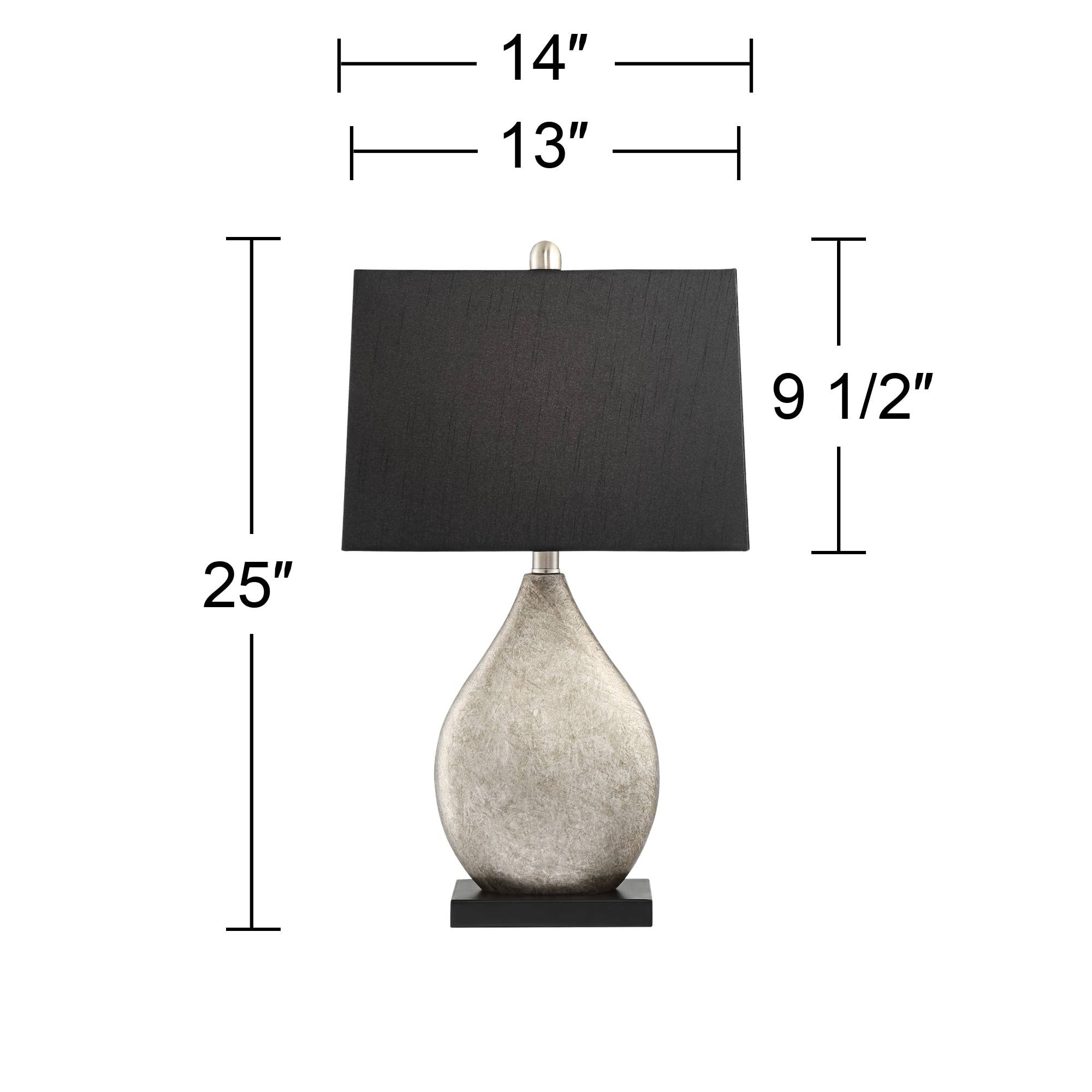 Regency Hill Table Lamps Set of 2, 25in Tall, Silver Resin with Black Tapered Rectangular Shade, Model 39K50