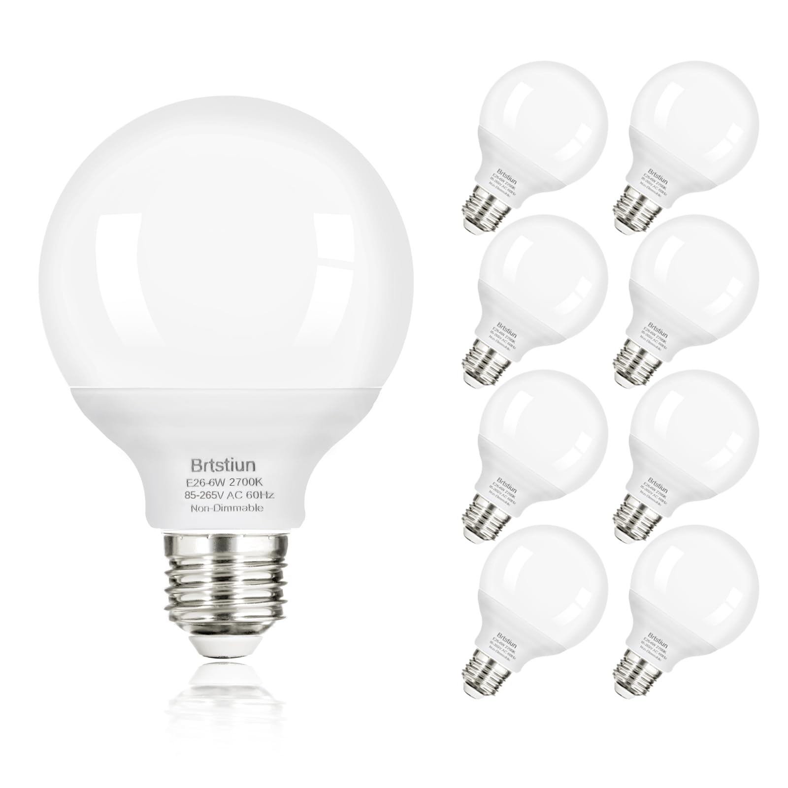 Brtstiun G25 LED Light Bulbs, 40W Equivalent, Soft White 2700K, E26 Base, 600LM, Non-Dimmable, 8-Pack