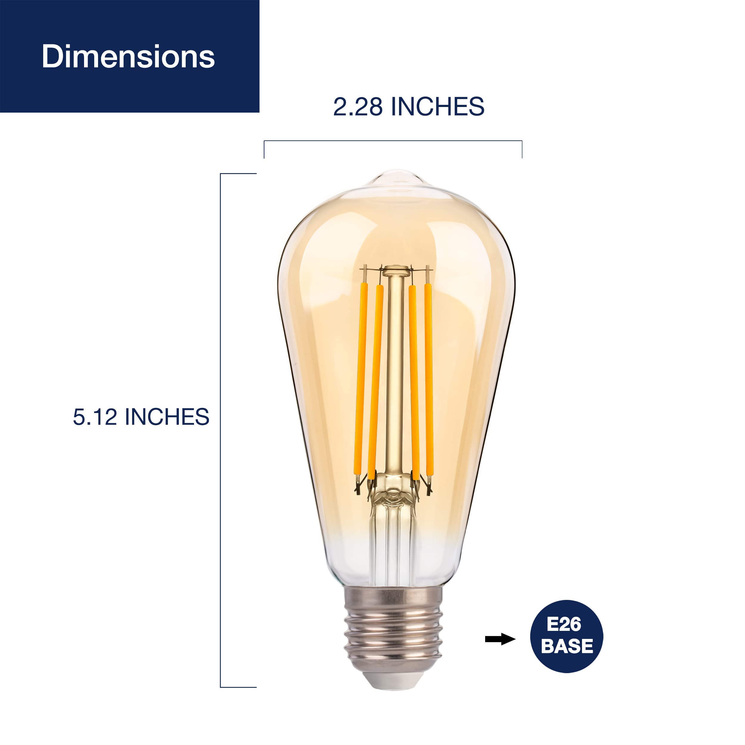 Flsnt Led Edison Bulbs 100W Equivalent, St19 Dimmable Vintage Led Light Bulbs, 2450K Warm White, 8W, 900Lm, E26 Base, Amber Glas